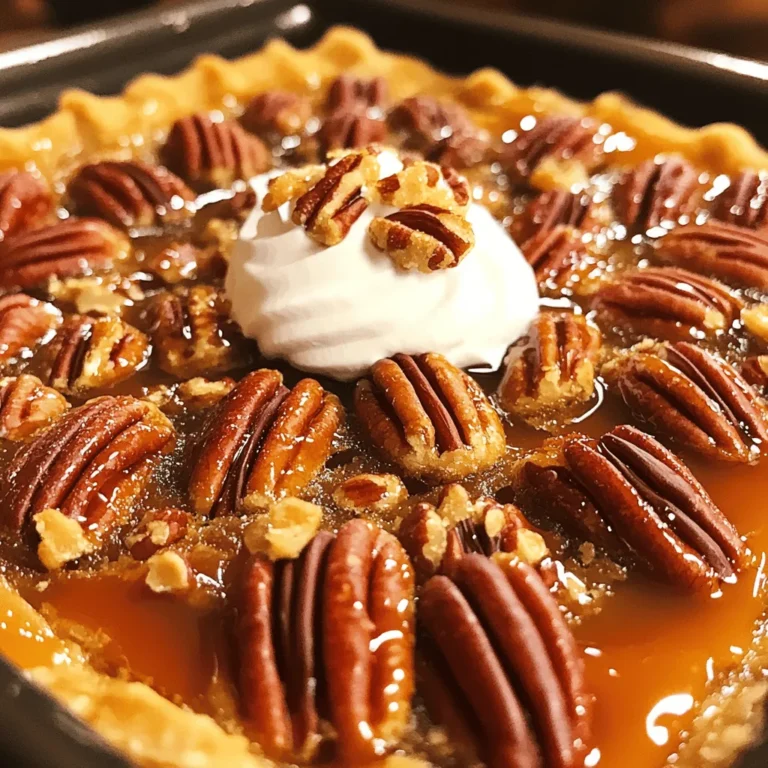 - 1 cup chopped pecans - 1 cup packed brown sugar - 1/2 cup granulated sugar - 1 cup unsalted butter, melted - 1 cup all-purpose flour - 1 cup vanilla cake mix - 4 large eggs - 1 cup milk (whole or 2%) - 1 tablespoon vanilla extract - 1 teaspoon baking powder - A pinch of salt When it comes to making Pecan Pie Dump Cake, having the right ingredients is key. Each item plays a big role in creating that rich, nutty flavor. The pecans give it a crunchy texture, while the sugars add sweetness. The melted butter brings everything together, making the cake moist and rich. I like to use unsalted butter for better control over salt levels. The eggs add structure and help the cake rise. Using whole or 2% milk makes it creamy, which is a must for this dessert. Don't forget the vanilla extract! It adds depth to the flavor. The baking powder helps the cake rise, while the pinch of salt balances out the sweetness. Altogether, these ingredients combine to create a dessert that is both easy to make and a crowd-pleaser. For the full recipe, check out the details above. - 9x13 inch baking dish - Mixing bowls - Whisk or hand mixer - Spatula or wooden spoon Having the right tools makes cooking easier. A 9x13 inch baking dish is perfect for this recipe. It allows the cake to bake evenly. Mixing bowls are great for combining ingredients without making a mess. You can use a whisk or hand mixer for mixing wet ingredients. This helps create a smooth batter. A spatula or wooden spoon is perfect for folding in dry ingredients and pouring the batter into the dish. With these tools, you'll be ready to whip up a delicious Pecan Pie Dump Cake! - Preheat oven to 350°F (175°C). - Grease the baking dish with butter or non-stick spray. Start by preheating your oven. This step is key for even baking. While that heats up, take a 9x13 inch baking dish and grease it well. I like to use butter or non-stick spray to ensure nothing sticks. - Combine granulated sugar, brown sugar, and melted butter. - Add eggs, milk, and vanilla extract, mix until smooth. In a large mixing bowl, add the granulated sugar and brown sugar. Pour in your melted butter and mix until it’s smooth. You want all the sugar to dissolve. Next, crack in the eggs and add milk and vanilla extract. Use a whisk or a hand mixer to blend everything together nicely. - Sift together flour, baking powder, and salt. - Gradually fold dry ingredients into the wet mixture. Now, grab a separate bowl. Sift together the flour, baking powder, and salt. This step adds air and keeps your cake light. Slowly fold the dry mix into the wet ingredients. Use a spatula or wooden spoon and be gentle. Mixing too much can make your cake dense. - Pour batter into the prepared baking dish. - Sprinkle chopped pecans and vanilla cake mix on top. - Drizzle remaining melted butter over the cake mix. Pour the batter into your greased dish. Spread it out evenly. Now, sprinkle the chopped pecans on top. Make sure they are spread evenly so you get that nutty flavor in every bite. Next, sprinkle the vanilla cake mix over the pecans. Do not stir; it will create a nice texture. Finally, drizzle any leftover melted butter over this layer. - Bake for 45-50 minutes until golden brown. - Allow to cool for 10-15 minutes before serving. Place your dish in the preheated oven. Bake it for about 45 to 50 minutes. You’ll know it's ready when the top turns golden brown. To check, insert a toothpick in the center; it should come out clean. Once baked, let it cool for 10 to 15 minutes before serving. This helps the flavors meld and makes it easier to cut. For the full recipe, check out the details above and enjoy your baking adventure! - Always use room temperature ingredients. This helps the batter mix well and rise nicely. - Be careful not to overmix your batter. Stir just until combined for the best texture. - Serve your cake warm. Top it with whipped cream or a scoop of vanilla ice cream. - For extra flair, sprinkle chopped pecans on top. This adds a nice touch to the look. - Want more depth? Add chocolate chips to the batter. They bring a rich flavor to each bite. - You can also add a pinch of cinnamon. This spice gives warmth and makes the cake cozy. These tips will help you make the best Pecan Pie Dump Cake. For the full recipe, check out the details above! {{image_4}} You can change the nuts in your dump cake. If you want a different taste, substitute walnuts for the pecans. Walnuts bring a rich flavor that pairs well with the sweet cake. You can also use almonds for a crunchier texture. Their mild taste still blends well with the other flavors. Add a splash of bourbon for a unique twist. This extra ingredient gives your dump cake a warm and rich flavor. You can also experiment with different extracts. Try almond or coconut extracts for a fun taste change. Each option adds a new layer of flavor to the cake. Making this cake fit your diet is easy. You can make it gluten-free by using gluten-free cake mix and flour. This way, everyone can enjoy it. If you want a vegan option, replace the eggs with flax eggs. Just mix one tablespoon of flaxseed meal with three tablespoons of water. Let it sit for a few minutes until it thickens. These adjustments help everyone enjoy this delicious dessert. Check out the Full Recipe for more details! Store your Pecan Pie Dump Cake covered at room temperature for 2-3 days. If you want it to last longer, you can refrigerate it for up to 7 days. Just make sure it stays covered to keep it fresh. This cake tastes great, even after a few days! If you have leftovers, you can freeze them! Place the cake in an airtight container and freeze for up to 3 months. When you're ready to eat it, thaw it in the refrigerator. This method helps to retain the flavors and texture. Enjoy your cake later with ease! Pecan Pie Dump Cake typically lasts up to 3 days at room temperature. If you want it to last longer, store it in the fridge. In the fridge, it can last up to 7 days. Just make sure to keep it covered to stay fresh. Yes! You can use walnuts or almonds instead of pecans. Both nuts work well and bring their own flavor. Walnuts add a rich taste, while almonds give a nice crunch. Feel free to mix it up based on what you like. Yes, Pecan Pie Dump Cake can be adapted for different diets. To make it gluten-free, use gluten-free cake mix and flour. For a dairy-free option, swap the milk with almond or coconut milk. You can also replace eggs with flax eggs for a vegan version. Making these swaps keeps the cake tasty while meeting your dietary needs. This blog post guided you through making a delicious Pecan Pie Dump Cake. We covered ingredients, step-by-step instructions, and helpful tips. You learned about variations, storage, and answers to common questions. Don’t hesitate to experiment with flavors and nuts to make it your own. This cake is easy to make and is sure to please everyone. I hope you enjoy your baking adventure and savor every bite of your creation.