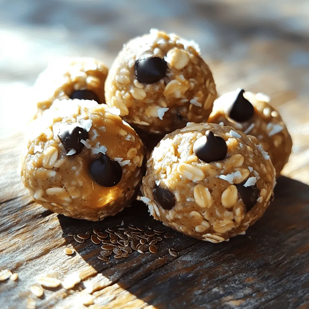 - 1 cup old-fashioned rolled oats - 1/2 cup natural peanut butter - 1/3 cup honey or maple syrup - 1/2 cup ground flaxseed - 1/4 cup mini dark chocolate chips - 1/4 cup unsweetened shredded coconut - 1 teaspoon pure vanilla extract - A pinch of sea salt These ingredients create a tasty snack that fuels your day. Each one plays a key role. The oats provide fiber, while peanut butter adds protein. Honey or maple syrup sweetens the mix. Ground flaxseed boosts the nutrients, and chocolate chips give a treat. Coconut adds flavor and texture, making each bite fun. The vanilla extract brings everything together, while a pinch of sea salt enhances the taste. - Calories: Each energy bite has about 100 calories. - Protein: They contain around 3 grams of protein. - Carbohydrates: Each bite has about 13 grams of carbs. - Fats: They offer about 5 grams of healthy fats. - Fiber: Each bite includes about 2 grams of fiber. This snack is not just tasty; it also gives you energy. The balance of protein, fats, and carbs makes it a great choice for any time. Enjoying these bites can help keep you full and satisfied. 1. In a large mixing bowl, combine 1 cup of old-fashioned rolled oats, 1/2 cup of natural peanut butter, 1/3 cup of honey (or maple syrup), 1/2 cup of ground flaxseed, and 1 teaspoon of pure vanilla extract. 2. Use a spatula or your hands to mix these ingredients well. You want a sticky dough. If it feels dry, add a bit more peanut butter or honey. 1. With clean hands, scoop out about one tablespoon of the mixture. 2. Roll it into a small ball. Repeat until you shape all the mixture into bites. You should get about 20 energy bites. 1. Chilling helps the bites firm up. Place them on a baking sheet lined with parchment paper. 2. Chill in the fridge for at least 30 minutes. 3. Once chilled, transfer the bites to an airtight container. Store them in the fridge for up to one week. They make a great grab-and-go snack! - Adjusting ingredient ratios for texture: If your mixture feels too dry, add more peanut butter or honey. This will help create a softer and stickier dough. On the other hand, if it’s too wet, add more oats or flaxseed. - Flavor enhancements: You can add spices like cinnamon for warmth or a pinch of sea salt to boost flavor. Try adding a bit of cocoa powder for a chocolatey twist. You can also mix in nuts or seeds for an extra crunch. - Presentation ideas: Serve your energy bites in a colorful bowl. You can sprinkle some extra shredded coconut on top for a nice look. This makes them more appealing for guests and family. - Pairing with beverages: These bites pair well with milk, almond milk, or herbal tea. The creamy drink balances the chewiness of the bites. Enjoy them as a snack or a quick breakfast treat! {{image_4}} You can easily switch ingredients in this recipe. If you want a different nut butter, try almond or cashew. Sunflower seed butter also works well. Each nut butter gives a unique taste. For sweeteners, honey is great, but maple syrup is a good choice too. You can use agave syrup for a vegan option. Each option will change the flavor slightly, so feel free to experiment. Want to spice things up? Adding a pinch of cinnamon can give a warm, cozy flavor. If you love chocolate, mix in some cocoa powder for a richer taste. You can also add different mix-ins. Try chopped nuts for crunch or chia seeds for extra fiber. Dried fruits like raisins or cranberries can add sweetness. Each mix-in will change the bites' texture and taste, making them your own unique snack. To keep your oatmeal peanut butter energy bites fresh, use an airtight container. This protects them from air and moisture. Glass containers work great, but plastic ones are fine too. Always choose a container that seals well. If you want to freeze them, wrap each bite in plastic wrap. Then, place them in a freezer-safe bag or container. This helps prevent freezer burn and keeps them tasty. In the fridge, your energy bites will stay fresh for about one week. They make a great snack during busy days. Look for signs of spoilage, like a strange smell or a change in texture. If they feel dry or sticky, it's best to toss them. Always check before you enjoy! Can I make these energy bites Vegan? Yes, you can make these energy bites vegan. Just replace the honey with maple syrup. This simple swap keeps the bites sweet while remaining plant-based. How long do they take to prepare? They take about 15 minutes to prepare. After mixing, chill them in the fridge for at least 30 minutes. In total, you’ll spend around 45 minutes making these tasty bites. Are these energy bites gluten-free? Yes, these energy bites can be gluten-free. Use certified gluten-free oats to ensure no cross-contamination happens. This way, everyone can enjoy them worry-free. Can I customize the mix-ins or flavors? Absolutely! You can add nuts, seeds, or dried fruit. You can also swap in different nut butters or sweeteners. Feel free to get creative and make them your own! This blog post covered how to make tasty oatmeal peanut butter energy bites. You learned about the simple ingredients needed and found step-by-step instructions for making them. I shared tips to improve your bites and variations to keep things fresh. Remember, these snacks are easy to store and enjoy! Experiment with different flavors and mix-ins for a fun twist. Now, you can create your own healthy treats that are both delicious and satisfying. Enjoy your energy bites and the boost they bring to your day!