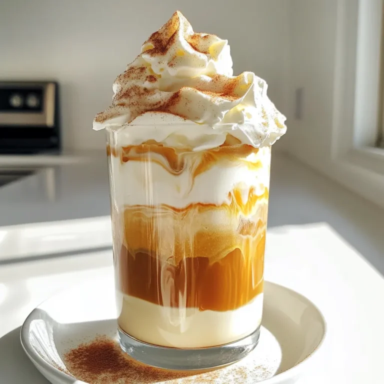 - 1 cup of refreshing cold brew coffee - ½ cup of unsweetened almond milk - ¼ cup of rich canned pumpkin puree - 2 tablespoons of pure maple syrup (adjust to taste) - 1 teaspoon of fragrant vanilla extract - ½ teaspoon of aromatic pumpkin pie spice - Whipped cream (optional, for a creamy topping) - A sprinkle of cinnamon or extra pumpkin pie spice (for elegant garnish) You can switch the almond milk for any milk you like. Oat milk or coconut milk works well. If you want a sweeter drink, use brown sugar instead of maple syrup. You can also use pumpkin spice blend if you don't have pumpkin pie spice. For a caffeine-free option, use decaf cold brew coffee. I suggest using Califia Farms for almond milk. Their taste is smooth and creamy. For pumpkin puree, Libby's is a great choice; it’s popular and easy to find. When it comes to maple syrup, Grade A Pure Maple Syrup offers the best flavor. You can find it at most grocery stores. For spices, McCormick is a trusted brand for consistent quality. To make the pumpkin cream, start by gathering your ingredients. You will need: - ¼ cup of rich canned pumpkin puree - ½ cup of unsweetened almond milk - 2 tablespoons of pure maple syrup - 1 teaspoon of fragrant vanilla extract - ½ teaspoon of aromatic pumpkin pie spice In a medium bowl, add the pumpkin puree, almond milk, maple syrup, vanilla extract, and pumpkin pie spice. Use a whisk to blend everything well. You want a smooth and creamy mixture. This is the heart of your Pumpkin Cream Cold Brew. Now, let’s layer the cold brew and pumpkin cream. First, brew some cold coffee. You will need about 1 cup of cold brew coffee. Pour this cold brew into a large glass or mason jar. Next, take your creamy pumpkin mixture and carefully spoon it over the cold brew. The goal here is to create a nice layered look. You can choose to leave the layers visible for a pretty drink. If you want, give it a gentle stir to mix the flavors a bit. To serve, you can add a swirl of whipped cream on top for extra richness. A sprinkle of cinnamon or more pumpkin pie spice will make it look great and taste even better. Use a straw for sipping or a spoon for scooping up that creamy goodness. Enjoy your homemade Pumpkin Cream Cold Brew right away! For an extra touch, use a clear glass to show off the lovely layers. You can even rim the glass with crushed graham crackers for a fun twist. To get the best texture, blend the pumpkin cream well. Use a whisk to combine the pumpkin puree, almond milk, maple syrup, vanilla, and pumpkin pie spice. Make sure it’s smooth and creamy. If it feels too thick, add a splash more almond milk. This makes it easier to layer over the cold brew. You can adjust the sweetness based on your taste. Start with two tablespoons of maple syrup. If you like it sweeter, add more syrup. For spice, try adding a pinch more pumpkin pie spice. Tasting as you go will help you find the perfect balance. You can prepare the pumpkin cream ahead of time. Store it in the fridge for up to three days. This saves you time on busy mornings. Just mix it well before using. Cold brew coffee can also be made in batches. Brew it and store it in the fridge. This way, your drink is ready to whip up whenever you want! {{image_4}} You can easily make this drink dairy-free. Instead of almond milk, try oat milk or coconut milk. Both will add a creamy texture. If you want a nut-free option, go for rice milk. Each choice brings a unique taste that pairs well with pumpkin. Want to jazz up your drink? Add a splash of caramel syrup for sweetness. You can also mix in a little chocolate syrup for a mocha twist. If you enjoy spice, try a pinch of nutmeg or ginger. These flavors will elevate your drink to another level. This drink is great for seasonal fun. In fall, add a few candy corn pieces for a festive look. In winter, sprinkle some crushed peppermint on top for a fresh touch. You can even swap pumpkin for apple cider in the spring. Each season can inspire a new twist on your drink. Store any leftover pumpkin cream in an airtight container. This helps keep it fresh and tasty. Place the container in the fridge. You can use it for up to three days. Before using, give it a good stir. It may separate, but that’s normal. For cold brew coffee, keep it in a sealed jar or pitcher. Store it in the fridge. It stays fresh for about a week. If you notice any strange smells or flavors, it’s best to toss it out. To enjoy the best taste, drink it within the first few days. The pumpkin cream and cold brew together last about two days. After that, flavors may fade. If you want to enjoy the drink later, consider storing them separately. This way, you can mix them again for a fresh taste. Always check for freshness before sipping. Enjoy your drink while it’s still delightful! Yes, you can use regular milk. Whole milk or 2% milk works well. If you prefer a creamier drink, whole milk is the best choice. Just remember, this will change the flavor slightly. Almond milk adds a nice nutty taste that many people enjoy. To make cold brew coffee, start with coarsely ground coffee. Use a ratio of 1 cup of coffee to 4 cups of cold water. Mix them in a large jar or pitcher. Let this sit in the fridge for 12 to 24 hours. After steeping, strain it through a coffee filter or fine mesh. You will have smooth, rich cold brew coffee ready to enjoy! Yes, this recipe can be vegan! Simply use almond milk or any plant-based milk you like. Maple syrup is already vegan, so you're good there. Just skip the whipped cream or use a vegan version if you want that extra topping. Enjoy your delicious vegan Pumpkin Cream Cold Brew! In this blog post, we covered how to create delicious pumpkin cream for your cold brew. We explored the key ingredients, easy steps, and helpful tips to make the process smooth. You can even customize the flavors to match your taste. Remember to store leftovers properly and enjoy them later. With these techniques, you can impress friends and family. Now you have everything needed to craft your perfect fall drink. Dive in and enjoy making your own pumpkin cream cold brew. Your taste buds will thank you!