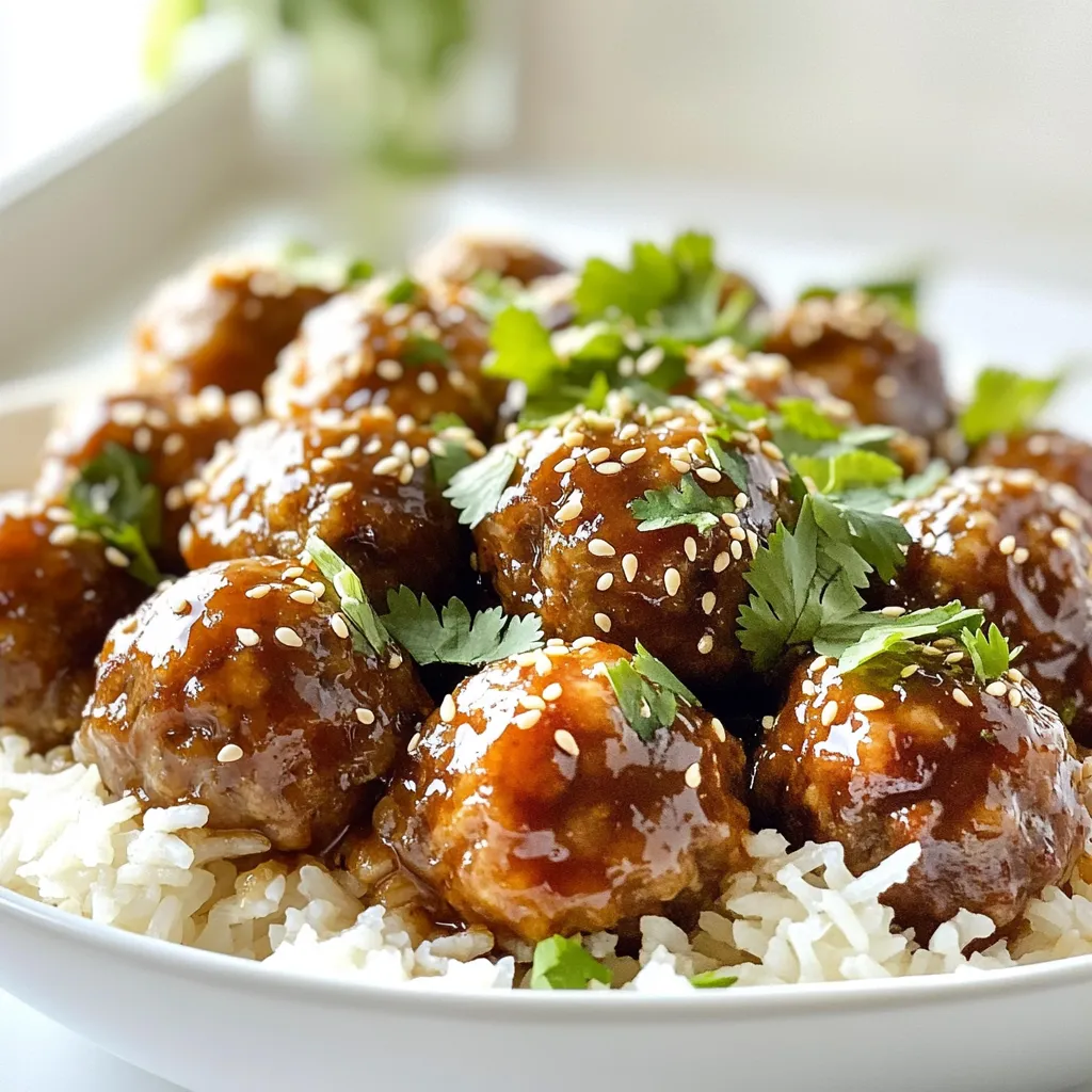 To make savory slow cooker honey garlic meatballs, you need these simple ingredients: - 1 pound ground beef or turkey - 1/2 cup breadcrumbs (preferably panko for added crunch) - 1/4 cup freshly grated Parmesan cheese - 1/4 cup finely minced green onions - 1 large egg, at room temperature - 3 cloves garlic, minced (adjust to taste) - 1/4 cup soy sauce or tamari - 1/4 cup pure honey - 2 tablespoons ketchup - 1 teaspoon freshly grated ginger - 1/2 teaspoon freshly cracked black pepper - Optional garnishes: sesame seeds and freshly chopped cilantro These ingredients combine to create meatballs that are sweet, savory, and packed with flavor. The panko breadcrumbs help give the meatballs a nice texture. The honey and soy sauce create a sticky sauce that makes each bite delightful. Don't forget the optional garnishes; they add a fresh touch to your dish! - In a large bowl, mix together: - 1 pound ground beef (or turkey) - 1/2 cup breadcrumbs (preferably panko) - 1/4 cup freshly grated Parmesan cheese - 1/4 cup finely minced green onions - 1 large egg at room temperature - 3 cloves garlic, minced Use your hands or a spatula to blend the ingredients. Mix until just combined. Do not overmix, as this keeps the meatballs tender. - Next, shape the mixture into small meatballs. Aim for about 1 inch in diameter. You should get around 20 meatballs. Making them uniform helps them cook evenly. - In a separate bowl, whisk together: - 1/4 cup soy sauce (or tamari) - 1/4 cup pure honey - 2 tablespoons ketchup - 1 teaspoon freshly grated ginger - 1/2 teaspoon freshly cracked black pepper Whisk until smooth. This sauce will be sticky and sweet, perfect for coating the meatballs. - Place the meatballs in the slow cooker. Lay them in a single layer if you can. This helps them cook through. - Pour the honey garlic sauce over the meatballs. Make sure each meatball gets coated well in the sauce. - Cover the slow cooker. Set it to cook on low for 6 hours or on high for 3 hours. The meatballs should be cooked through and tender when they are done. - After cooking, gently toss the meatballs in the sauce. This ensures they are well-coated and glistening for serving. To make the best meatballs, avoid overmixing. When you mix the ground meat, do it gently. Too much mixing makes them tough. Aim for a size of about 1 inch. This size helps them cook evenly. You should get about 20 meatballs from the recipe. You can adjust the flavor by changing the garlic and ginger levels. If you like stronger flavors, add more garlic. For a touch of spice, increase the ginger. Try different sauces too! Instead of soy sauce, you can use teriyaki or barbecue sauce for a twist. How you serve the meatballs matters. They look great on rice or noodles. Serve them over fluffy rice for a comforting dish. Garnish each plate with sesame seeds and chopped cilantro. This adds color and flavor to your meal. {{image_4}} You can switch the ground beef for ground turkey. This makes the dish lighter. For a plant-based option, use lentils or chickpeas. Both choices keep the meatballs tasty and healthy. If you need a gluten-free meal, use tamari instead of soy sauce. You can also pick gluten-free breadcrumbs. These swaps ensure everyone can enjoy the dish. Want more spice? Add sriracha to the honey garlic sauce. This will give your meatballs a nice kick. You can also try adding fresh herbs like basil or parsley. These herbs can make the dish more colorful and fresh. Experimenting with flavors keeps the meal fun and exciting. Serve the meatballs as an appetizer or with rice for a main dish. You can also place them in a sub roll for a tasty sandwich. Pair them with steamed veggies or a fresh salad for balance. This way, you create a complete meal that's satisfying and delicious. To keep your leftover meatballs fresh, first let them cool. Place them in an airtight container. You can store them in the fridge for up to four days. If you want to keep them longer, freezing is a great option. Place the meatballs in a freezer-safe bag. Remove as much air as you can before sealing. They can last in the freezer for up to three months. When it’s time to enjoy the leftovers, reheating is key. The best way to reheat meatballs is in the oven. Preheat your oven to 350°F (175°C). Place the meatballs on a baking dish and cover them with foil. Heat for about 15-20 minutes. This keeps them moist and tasty. You can also reheat them in the microwave. Put the meatballs on a plate and cover with a damp paper towel. Heat in 30-second intervals until warm. Enjoy your savory honey garlic meatballs! Slow cooker honey garlic meatballs take about 6 hours on low or 3 hours on high. This slow cooking makes the meatballs tender and flavorful. You can check them after the minimum time. If they look cooked and juicy, they are ready. Yes, you can make these meatballs ahead of time. You can prepare the meat mixture and form the meatballs. Then, store them in the fridge for up to 24 hours. When you’re ready, just cook them in the slow cooker. This saves time and makes dinner easy. Honey garlic meatballs pair well with fluffy rice or al dente noodles. You can also serve them with steamed veggies or a fresh salad. For a fun twist, try them as a filling for sliders or in lettuce wraps. Each option adds a tasty touch. Absolutely! You can use ground turkey, chicken, or even plant-based meat. Each option brings a unique flavor. Just remember to adjust the cooking time as needed. For instance, turkey may cook a bit faster than beef. You can tell the meatballs are done when they are cooked through and tender. The best way is to check their internal temperature. It should reach 165°F (74°C). If you don’t have a meat thermometer, cut one open. The center should no longer be pink. In this post, we covered each step to make honey garlic meatballs from scratch. You learned about the key ingredients, easy instructions, and helpful tips for perfecting your meatballs. We also discussed fun variations and how to store any leftovers. Cooking can be enjoyable with simple recipes like this one. These meatballs fit as a tasty dinner or party snack. I hope you feel inspired to try this dish. Happy cooking!