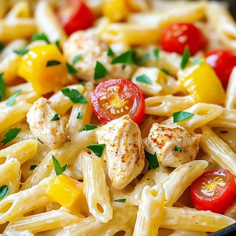 - 2 boneless, skinless chicken breasts, diced into bite-sized pieces - 2 tablespoons Cajun seasoning - 1 tablespoon olive oil - 3 cloves garlic, finely minced - 1 medium onion, chopped - 1 bell pepper (any color), diced - 1 cup cherry tomatoes, cut in half - 3 cups chicken broth (low sodium preferred) - 1 cup heavy cream - 12 ounces penne pasta - 1 cup freshly grated Parmesan cheese - Salt and pepper to taste - Fresh parsley, chopped (for garnish) In this recipe, we use fresh ingredients to bring out the best flavors. The chicken gives protein and heartiness, while the Cajun seasoning adds a warm kick. The garlic, onion, and bell pepper create a fragrant base. Cherry tomatoes give a juicy burst of flavor. Using low-sodium chicken broth ensures we control the salt level. Heavy cream makes the dish rich and creamy. Penne pasta cooks perfectly in one pot, soaking up all the savory goodness. Grated Parmesan cheese adds a salty, nutty flavor. Finally, fresh parsley brightens the dish, giving it a beautiful finish. Gather these ingredients to create a comforting and satisfying meal that your family will love. - Preparing the Chicken Start by cutting the chicken breasts into small pieces. This helps them cook evenly and quickly. - Adding Cajun Seasoning Sprinkle the Cajun seasoning over the chicken. Make sure each piece is well coated for the best flavor. - Browning the Chicken Heat olive oil in a large pot over medium-high heat. Add the chicken and cook for 5-7 minutes. Stir it often until it's brown and cooked through. Remove the chicken and set it aside. - Incorporating Onion, Bell Pepper, and Garlic In the same pot, add chopped onion, diced bell pepper, and minced garlic. Sauté these for about 3-4 minutes. This will soften the veggies and bring out their flavors. - Cooking the Cherry Tomatoes Next, add the halved cherry tomatoes to the pot. Cook them for another 2 minutes until they start to soften. - Boiling Chicken Broth Pour in the chicken broth and raise the heat to high. Wait until it starts to boil. - Adding Penne Pasta When the broth boils, add the penne pasta. Stir well to mix everything. - Simmering Process Cover the pot and lower the heat to a simmer. Cook the pasta according to the package, usually 10-12 minutes. Stir occasionally to avoid sticking. - Mixing in Cream and Parmesan When the pasta is done, lower the heat. Stir in the heavy cream and grated Parmesan cheese. Mix until it’s creamy and smooth. - Combining with Chicken Add the chicken back into the pot. Stir everything together well. - Final Seasoning and Garnishes Taste your dish and add salt and pepper as needed. Let it heat for 2-3 minutes. Finally, garnish with fresh parsley before serving. Enjoy! Recommended Cajun Seasoning Brands I love using brands like Tony Chachere's or Zatarain's for Cajun seasoning. They mix well and pack a punch. These brands bring out the best in your dish. You can easily find them in most grocery stores. Adjusting Spice Levels If you want less heat, reduce the Cajun seasoning. You can start with one tablespoon instead of two. Add more later if you want. For a spicier kick, use a bit of cayenne pepper. It’s easy to adjust the flavors to your taste. Cooking Techniques for Creaminess To get a creamy sauce, stir the heavy cream in at low heat. This keeps it from curdling. Mix it well with the pasta and chicken. Let it heat for a few minutes to blend the flavors. Adding More Parmesan For extra creaminess, add more Parmesan cheese. It melts beautifully and thickens the sauce. I suggest using freshly grated cheese for the best taste. Just sprinkle in a bit more right before serving. {{image_4}} You can swap the chicken for shrimp or sausage. Shrimp cooks quickly and adds a nice flavor. If you choose sausage, slice it thin and cook it well before adding. This will change the taste, but it’s still delicious! For a meatless meal, replace chicken with extra veggies or tofu. Use mushrooms, zucchini, or spinach. You can also add chickpeas for protein. This keeps the dish hearty and satisfying. You can boost the nutrition by adding more veggies. Try spinach, kale, or broccoli. Just toss them in during the last few minutes of cooking. This method helps them stay bright and fresh! Feel free to use any pasta shape you like. Fusilli or farfalle work great, too. Just remember to adjust the cooking time. Check the package to make sure your pasta is cooked just right. - Refrigerating Tips: Once your dish cools, place it in an airtight container. This helps keep the flavors fresh. You can store it in the fridge for up to three days. - Freezing Instructions: If you want to keep it longer, use a freezer-safe container. It can last for about two months. Just make sure to label it with the date. - Best Methods for Reheating: The best way to reheat this meal is on the stove. Add a splash of chicken broth or water to keep it moist. Heat it over low to medium heat, stirring often. - Avoiding Clumpy Pasta: Be careful not to cook it too long. This can make the pasta sticky. Stirring in some liquid helps keep the pasta creamy and smooth. Yes, you can make this recipe gluten-free. Simply use gluten-free penne pasta. Many brands offer great options that cook well. Make sure to check the labels for any hidden gluten in other ingredients, like broth. If you need a substitute for heavy cream, try using half-and-half or coconut milk. Both options provide a creamy texture. You can also mix milk with cornstarch to thicken it. Cooking this One-Pot Creamy Cajun Chicken Pasta takes about 30 minutes. This includes prep time and cooking time. You can have a delicious meal ready in no time! Yes, you can prepare this dish ahead of time. Cook it, then store it in the fridge for up to three days. You may need to add a splash of broth when reheating to keep it creamy. This blog post shared a tasty recipe for Cajun Chicken Pasta. We covered important ingredients like chicken, veggies, and cream. You learned key cooking steps, from browning chicken to simmering pasta. Tips for best flavor and texture helped enhance your dish. We explored variations for different tastes and offered storage advice. In the end, this dish is not just easy to make, but also fun to tweak! Enjoy experimenting with flavors and sharing it with others. Happy cooking!