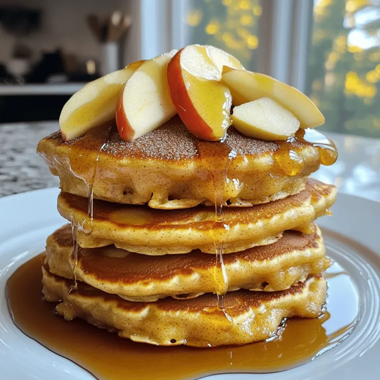 - 1 cup all-purpose flour - 1 cup apple cider - 1 teaspoon baking powder - ½ teaspoon baking soda - ½ teaspoon ground cinnamon - ¼ teaspoon ground nutmeg - 1 large egg - 2 tablespoons brown sugar - 2 tablespoons melted butter - ½ teaspoon vanilla extract - Pinch of salt - Additional cinnamon sugar (mix of ¼ cup granulated sugar and 1 teaspoon ground cinnamon) for serving These ingredients come together to create a cozy fall treat. The all-purpose flour gives structure, while apple cider adds a rich flavor. Baking powder and baking soda help the pancakes rise. Ground cinnamon and nutmeg bring warmth and spice, making every bite feel like autumn. The egg binds everything while brown sugar adds a hint of sweetness. Melted butter and vanilla extract add depth and richness. A pinch of salt balances the flavors. When you sprinkle the warm pancakes with cinnamon sugar, they transform into a delightful treat. Serve them with maple syrup for a sweet finish. This combination makes the perfect fall breakfast. First, grab a medium bowl. Add in 1 cup of all-purpose flour, 1 teaspoon of baking powder, and ½ teaspoon of baking soda. Next, sprinkle in ½ teaspoon of ground cinnamon, ¼ teaspoon of ground nutmeg, and a pinch of salt. Now, whisk these together. Make sure everything is combined well. This step builds the base for our pancakes. In a separate bowl, pour 1 cup of apple cider. Crack in 1 large egg and add 2 tablespoons of brown sugar. Then, melt 2 tablespoons of butter and mix that in, along with ½ teaspoon of vanilla extract. Stir until all the wet ingredients blend smoothly. It's key that the sugar dissolves here. This mixture will add moisture and flavor to your pancakes. Preheat your non-stick skillet over medium heat. Lightly coat it with cooking spray or a bit of butter. For each pancake, pour about ½ cup of the batter onto the skillet. Cook for about 2-3 minutes. Look for bubbles forming and the edges to set. Carefully flip the pancakes. Cook the other side for another 2-3 minutes until they turn golden brown. Repeat this with the remaining batter. It's important to keep the heat steady. After cooking, sprinkle the pancakes with cinnamon sugar while they are still warm. This adds a delicious donut flavor. Serve them warm, with syrup if you like! To make fluffy pancakes, do not over-mix the batter. When you mix the wet and dry ingredients together, stir just until combined. A few lumps are okay. If you mix too much, your pancakes will turn out dense and flat. Cooking temperature matters a lot. Start with medium heat on your skillet. If your pancakes cook too fast, lower the heat a bit. You want them golden brown, not burnt. Flip them when bubbles form on the surface. This means they are ready to turn. Make your pancakes look great. Stack them high on a plate. Dust with powdered sugar for a sweet touch. Add fresh apple slices on top. Drizzle with warm maple syrup or apple cider syrup for extra flavor. This will make your breakfast inviting and delicious! {{image_4}} You can swap all-purpose flour for whole wheat flour. Whole wheat adds a nutty taste and more fiber. For those needing gluten-free options, use almond flour or a store-bought blend. Both choices keep the pancakes tender and delicious. Want to boost flavor? Try adding chocolate chips or nuts to the batter. Chocolate adds sweetness and fun. Nuts provide a nice crunch. You can also mix in small apple chunks for extra fruitiness. This makes each bite more exciting. Get creative with toppings! Whipped cream makes a light, fluffy addition. Caramel sauce offers a rich sweetness that pairs well. Fresh berries add a pop of color and tartness. You can even drizzle warm maple syrup for a classic touch. Each option makes your pancakes even better! After making your apple cider donut pancakes, you might have some leftovers. Storing them right keeps them fresh and tasty. Here are some tips: - Refrigeration: Place pancakes in an airtight container. They stay good in the fridge for about 3 days. - Freezing: For longer storage, freeze pancakes. Stack them with parchment paper in between. This prevents sticking. Store in a freezer-safe bag for up to 2 months. When you want to enjoy your pancakes again, reheating properly is key. Here are easy ways to do it: - Microwave: Place pancakes on a microwave-safe plate. Heat for about 30 seconds. Check if they’re warm enough. If not, heat in 10-second bursts. - Oven: Preheat your oven to 350°F (175°C). Place pancakes on a baking sheet. Cover with foil and heat for about 10 minutes. This keeps them soft. - Skillet: Heat a non-stick skillet over low heat. Add pancakes one at a time. Heat for about 1-2 minutes on each side. This method keeps them nice and fluffy. With these tips, you can enjoy your apple cider donut pancakes any time! If you don't have apple cider, try using apple juice. It gives a similar flavor. You can also use a mix of water and a little vinegar. This adds a slight tang. Look for unsweetened options to keep it balanced. Yes, you can make pancake batter ahead of time. Store it in the fridge for up to 24 hours. Just give it a good stir before using it. If it thickens, add a splash of milk or water. This keeps your pancakes fluffy and delicious. Watch for bubbles on the surface of the pancakes. They should form in about 2-3 minutes. Check the edges; they should look set. When you flip them, the bottom should be golden brown. Cook for another 2-3 minutes until both sides look perfect. You now have a complete guide to making delicious pancakes. We discussed the key ingredients, from flour to spices. You learned step-by-step how to mix, cook, and serve them perfectly. I shared tips for fluffy pancakes and variations you can try. Storing and reheating tips will help you enjoy them longer. Embrace creativity with flavors and toppings. Cooking should be fun, so enjoy the process. With this guide, you can impress yourself and others with tasty pancakes every time. Happy cooking!