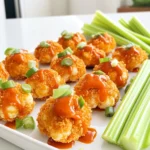 - Cauliflower florets: Use one medium head, cut into bite-sized florets. This ensures they cook evenly. - Dry coating ingredients: Combine 1 cup all-purpose flour, 1 teaspoon garlic powder, 1 teaspoon onion powder, 1 teaspoon smoked paprika, and 1/2 teaspoon salt. This mix adds flavor and crunch. - Wet coating ingredients: Use 1 cup buttermilk. You can swap it for a plant-based milk if you want a dairy-free option. The buttermilk helps the batter stick well. - Final coating ingredients: Get 1 cup of breadcrumbs. Panko breadcrumbs work best for extra crispiness. Add 1/2 cup buffalo sauce for that spicy kick and 1 tablespoon olive oil to smooth it out. These ingredients come together to create a delicious snack. You can customize the buffalo sauce to your taste, too! Set your air fryer to 400°F (200°C). Preheat it for about 5 minutes. This step ensures that your cauliflower bites cook evenly and get that nice, crispy texture. In a large mixing bowl, combine these dry ingredients: - 1 cup all-purpose flour - 1 teaspoon garlic powder - 1 teaspoon onion powder - 1 teaspoon smoked paprika - 1/2 teaspoon salt Mix them well. In a separate bowl, pour in 1 cup of buttermilk. This will help the batter stick. Prepare a third bowl with 1 cup of breadcrumbs. Panko breadcrumbs work best for that extra crunch. Take each cauliflower floret. First, dip it in the flour mixture and coat it well. Then, move it to the buttermilk. Let any extra drip off. Finally, coat it in the breadcrumbs. Make sure each floret is covered fully. This coating is key to getting that crispy finish. Lightly spray or brush the air fryer basket with olive oil. Arrange the coated cauliflower bites in a single layer. Leave space between each piece for even cooking. Air fry them for 12-15 minutes. Shake the basket halfway through. Look for a golden brown color when they’re done. While the bites cook, mix 1/2 cup buffalo sauce with 1 tablespoon of olive oil in a small bowl. This will make the sauce smoother and tastier. Once the bites are done, transfer them to a large bowl. Pour the buffalo sauce over the top and toss gently. Ensure each piece is covered in sauce. If you want extra crispiness, place the sauced bites back in the air fryer. Air fry them for an additional 3-5 minutes. Keep an eye on them to avoid burning. This step enhances the crunch and makes them even more delicious! To get the best results with your air fryer, spacing is key. Place the cauliflower florets in a single layer in the basket. This helps hot air circulate around each piece, making them crispy. If they touch, they may steam instead of fry. To avoid sticking, lightly mist or brush the air fryer basket with olive oil. You can also coat the florets with oil before placing them in the basket. This will help them stay crispy and make cleanup easier. For the crunchiest bites, I recommend using panko breadcrumbs. They provide a light and airy texture that enhances crispiness. You can also mix in some fine cornmeal for added texture. When misting the florets, use a light touch. A little olive oil goes a long way. It helps the breadcrumbs stick and brown nicely without making the bites greasy. For a beautiful presentation, serve the crispy buffalo cauliflower bites on a fun platter. Sprinkle chopped green onions on top for color. Add crunchy celery sticks on the side for a great contrast. Pair these bites with a delicious dipping sauce. Ranch or blue cheese dressing works well. You can also use more buffalo sauce for an extra kick. Enjoy these tasty bites as a snack or appetizer! {{image_4}} You can switch up the sauce for fun flavors. Try BBQ sauce for a sweet kick. Teriyaki gives a nice, tangy twist. You can also make a ranch dip to cool down the heat. Each sauce adds a new dimension to the cauliflower bites. Experiment until you find your favorite! If you need a gluten-free option, you can easily swap ingredients. Use almond flour instead of all-purpose flour. For breadcrumbs, try crushed gluten-free crackers or panko made from rice. These options will still give you that crunch and taste without gluten. Try unique spices to boost flavor. Cumin adds warmth, while cayenne gives a spicy punch. You can also use Italian herbs like oregano and basil for a fresh taste. Mixing in a bit of lemon zest brightens everything up. Get creative and find the perfect blend for your palate! To keep your buffalo cauliflower bites fresh, place them in an airtight container. Make sure they cool down first. Store them in the fridge for up to three days. This way, they stay tasty and safe to eat later. To reheat and keep them crispy, use the air fryer again. Preheat it to 350°F (175°C). Place the bites in the air fryer basket for about 5-7 minutes. This helps regain their crunch. You can also use a toaster oven for a similar effect. If you want to freeze the bites, do this before coating them in buffalo sauce. Lay them on a baking sheet in a single layer. Freeze them for about an hour, then transfer to a freezer bag. They can last up to three months. When ready to eat, thaw them in the fridge overnight before reheating. Yes, you can bake these bites in the oven. Preheat your oven to 450°F (230°C). Prepare the cauliflower bites as you would for the air fryer. Place them on a baking sheet lined with parchment paper. Bake for 20-25 minutes, flipping halfway through. Look for a golden brown color and crisp texture. These bites pair well with many sides. Here are some suggestions: - Celery sticks - Carrot sticks - Ranch dip - Blue cheese dressing - A fresh salad Yes, they can be made vegan. Use plant-based milk instead of buttermilk. For the breading, ensure your breadcrumbs are vegan-friendly. This way, everyone can enjoy these tasty bites! You can store the bites in an airtight container in the fridge for up to 3 days. To keep them crispy, reheat in the air fryer for a few minutes before serving. Avoid microwaving, as this will make them soggy. This blog post covers all you need to make tasty buffalo cauliflower bites. We explored the ingredients, from the cauliflower florets to the coatings and sauces. I shared step-by-step instructions for preparing and cooking them in an air fryer. We also discussed tips for perfect crispiness and offered variations to try. In conclusion, enjoy these bites hot with your favorite sauces. They make great snacks or appetizers. With a bit of practice, you'll master this healthy treat!