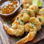 - 1 pound large shrimp, peeled and deveined - 1 cup all-purpose flour - 2 large eggs, beaten - 1 cup shredded coconut (sweetened or unsweetened) - 1 cup panko breadcrumbs - 1/2 teaspoon salt - 1/4 teaspoon black pepper - Oil for frying (coconut oil or vegetable oil) Crispy coconut shrimp shines with its blend of textures and flavors. The shrimp is the star here. It pairs well with the crunchy coating. I love using large shrimp for a hearty bite. The flour gives a great base, while eggs help the coating stick. Shredded coconut adds sweetness and crunch. Panko breadcrumbs offer extra crispiness. - 1/2 cup sweet chili sauce - 1 tablespoon fresh lime juice - 1 tablespoon crushed pineapple (drained) - 1 teaspoon sriracha (optional) - 1 tablespoon chopped fresh cilantro (for garnish) This sauce is a game changer. Sweet chili sauce brings a nice balance. Lime juice adds a fresh zing. Crushed pineapple makes it fruity and fun. If you like heat, sriracha gives a spicy kick. Fresh cilantro is perfect for a pop of color and flavor. - Additional spices like garlic powder or paprika - Lime zest for extra citrus flavor - Coconut milk in the batter for richness Want to customize your shrimp? Try adding spices for more depth. Garlic powder adds a savory note, while paprika gives a nice color. Lime zest brightens the dish, making it even more refreshing. You can even mix in coconut milk for a creamier batter. Start by getting three bowls. In the first bowl, mix one cup of flour with salt and black pepper. This will be your dry mix. In the second bowl, beat two eggs until smooth. This will help the coating stick. In the third bowl, combine one cup of shredded coconut with one cup of panko breadcrumbs. Mix until even. This will create a crunchy coating for the shrimp. Now it's time to coat the shrimp. Take one shrimp and dip it into the flour mix first. Make sure it’s well covered, then shake off any extra flour. Next, dip it into the egg, letting the excess drip off. Finally, roll the shrimp in the coconut and panko mix. Press gently to help the coating stick. Repeat this for all the shrimp, laying them on a plate. Heat about one inch of oil in a deep skillet over medium heat. Wait until the oil shimmers, which means it’s hot enough. Carefully place the coated shrimp into the oil. Don’t overcrowd the pan; it’s best to fry in batches. Cook the shrimp for about 2-3 minutes on each side. They should turn golden brown and crispy. Once done, remove them and place on a paper towel-lined plate to soak up extra oil. Enjoy your cooking! Frying shrimp is simple when you follow a few key tips. First, use a deep skillet. This gives the shrimp room to cook evenly. Second, heat your oil until it shimmers. This shows the oil is hot enough. If the oil is not hot, your shrimp will soak up too much oil. Third, do not overcrowd the pan. Fry in batches to keep the temperature steady. To get that amazing crunch, follow this method. Start with dry shrimp, so the coating sticks well. Coat each shrimp in flour, then dip it in egg. This helps the coconut and panko breadcrumbs stick. Finally, press the shrimp into the coating. This ensures a thick, crunchy layer. Fry until golden brown. This gives you the best texture. You can easily change this recipe to fit your taste. For a different flavor, try using crushed cornflakes instead of panko. This will add a unique crunch. If you want more heat, add extra sriracha to your sauce. You can also mix in spices, like garlic powder or paprika, for added flavor. Try using shrimp with the shells on for more taste. {{image_4}} You can change the sauce and make this dish your own. Besides pineapple sweet chili sauce, try mango salsa for a fruity twist. A tangy lime aioli adds a creamy touch. For a spicy kick, mix the sweet chili sauce with more sriracha. Each sauce gives a different flavor and vibe. You have control over the heat. If you like it mild, skip the sriracha in the sauce. For medium heat, add a teaspoon of sriracha. If you love heat, double the sriracha or add jalapeños to your sauce. Always taste as you go to find your perfect balance. The coating can change for different tastes. Instead of panko, try crushed cornflakes for a crunchy bite. You can also use seasoned breadcrumbs for extra flavor. For a gluten-free option, use almond flour instead of traditional flour. These changes keep the dish exciting and fun. To store leftover crispy coconut shrimp, first let them cool. Place them in an airtight container. You can keep them in the fridge for up to three days. If you want to save them longer, freezing is a great option. When you are ready to eat the leftovers, preheat your oven to 350°F (175°C). Place the shrimp on a baking sheet. Bake them for about 10-15 minutes. This will help keep them crispy. Avoid using the microwave, as it can make them soggy. To freeze the shrimp, place them in a single layer on a baking sheet. Freeze them for about an hour until they are solid. Once frozen, transfer the shrimp to a freezer bag. They can last up to three months in the freezer. When you want to enjoy them, just reheat as mentioned above. Yes, you can use frozen shrimp. Just make sure to thaw them first. Place the shrimp in a bowl of cold water for about 15-20 minutes. This helps them thaw evenly. After thawing, pat them dry with a paper towel. This step is key to getting a crispy finish. To make Crispy Coconut Shrimp healthier, consider these tips: - Baking Instead of Frying: Coat the shrimp as usual, then bake them at 400°F (200°C) for about 15-20 minutes. - Use Whole Wheat Breadcrumbs: Swap regular panko with whole wheat for added fiber. - Reduce Oil: Lightly spray the shrimp with oil instead of deep frying. These changes keep the flavor while reducing calories and fat. Pair your crispy coconut shrimp with these tasty sides: - Coconut Rice: The creamy texture complements the shrimp well. - Mango Salad: Fresh mango adds sweetness and color. - Steamed Vegetables: Bright veggies like broccoli or snap peas add crunch and nutrition. - Coleslaw: A tangy slaw balances the dish nicely. These sides enhance your meal and create a beautiful plate. Crispy coconut shrimp is a delicious treat with a unique sauce. We covered key ingredients, step-by-step instructions, and helpful tips for frying. You learned how to store leftovers and adjust flavors to fit your taste. This dish is simple and fun to make. With practice, you can achieve the perfect crunch every time. Enjoy experimenting with different sauces and spices to create your version. Dive in, and taste the joy of making crispy coconut shrimp at home!