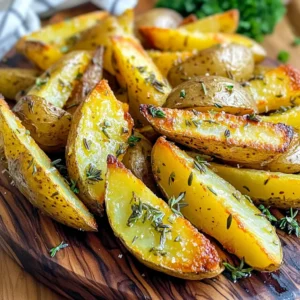 To make Air Fryer Garlic Herb Potato Wedges, you will need: - 4 medium russet potatoes, scrubbed and cut into wedges - 3 tablespoons extra virgin olive oil - 3 cloves of garlic, finely minced - 1 teaspoon dried rosemary - 1 teaspoon dried thyme - 1 teaspoon smoked paprika - 1 teaspoon onion powder - Salt and black pepper, to taste - Fresh parsley, chopped, for garnish These ingredients create a tasty base. The potatoes provide the perfect canvas for the herbs. You can add a few optional items for a twist: - Fresh garlic instead of dried - Fresh herbs like oregano or basil - A sprinkle of Parmesan cheese for a cheesy touch - Chili flakes for a spicy kick These additions can boost the flavor. Feel free to experiment with what you love. If you lack an ingredient, here are some swaps: - Use sweet potatoes instead of russet potatoes for a sweeter taste. - Try avocado oil instead of olive oil for a different oil flavor. - If you don’t have smoked paprika, regular paprika works well. - Replace dried herbs with fresh herbs, but use about three times as much. These substitutions can help you adjust the recipe based on what you have. Enjoy making these wedges your own! Start by washing your russet potatoes well. Scrub them firmly under running water. This removes dirt and ensures a clean taste. Cut each potato into even wedges. Aim for about eight wedges per potato. This helps them cook evenly. Try to keep the size consistent. In a large bowl, add the potato wedges. Pour in three tablespoons of olive oil. This will help the seasonings stick. Add three cloves of finely minced garlic. Then, mix in one teaspoon each of dried rosemary, dried thyme, smoked paprika, and onion powder. Sprinkle in salt and black pepper to taste. Toss everything together until the wedges are fully coated. Preheat your air fryer to 400°F (200°C). Once hot, arrange the seasoned wedges in a single layer in the basket. Don’t overcrowd; work in batches if needed. Cook for 15 to 20 minutes. Halfway through, shake the basket to ensure even cooking. Watch for that perfect golden brown color. When done, let them cool for a few minutes. This helps them get extra crispy. Transfer to a serving platter and finish with a sprinkle of fresh parsley. Enjoy your tasty snack! To get the best crunch, start with dry potatoes. Rinse them and pat them dry with a towel. The less moisture, the crispier they become. You should also cut the wedges evenly. This helps them cook at the same rate. Toss the wedges well with olive oil and seasonings. Make sure every wedge gets coated. This step is key for flavor and texture. Cook the potato wedges at 400°F (200°C) for 15 to 20 minutes. Check them at the 10-minute mark. Give the basket a shake. This helps them cook evenly. If you like them extra crispy, add a few more minutes. Just watch closely so they don’t burn. Each air fryer can vary, so adjust as needed. These wedges shine with a tasty dip! Try garlic aioli for a rich flavor. It adds a creamy touch that complements the garlic. Ketchup is a classic choice, too. If you want a kick, use spicy mayo. You can also make a simple yogurt dip with herbs. Each dip brings out new flavors in the crispy potato wedges. Enjoy exploring different pairings! {{image_4}} Want to add a kick? You can make spicy garlic herb potato wedges. Start by mixing in some cayenne pepper or red pepper flakes with the seasoning. This will give your wedges a nice heat. Adjust the amount as you like. If you love spice, go for more! These spicy wedges pair perfectly with a cool dip, like ranch. For a cheesy twist, sprinkle grated cheese on the wedges before cooking. Cheddar or Parmesan work great here. Add the cheese halfway through cooking for a melty top. This variation makes your garlic herb potato wedges rich and tasty. Everyone will love them! You can even serve with a side of sour cream for dipping. Switch things up with sweet potatoes! Use the same cooking method but adjust the spices. The natural sweetness of the sweet potatoes pairs well with rosemary and thyme. You might want to reduce the cooking time a bit since sweet potatoes cook faster. These wedges are not only colorful but also packed with nutrients. They make a fun and healthy side dish. To keep your leftover potato wedges fresh, let them cool first. Place them in an airtight container. This way, they stay crispy longer. You can store them in the fridge for up to three days. Avoid stacking them too high to keep their shape. For the best taste, reheat your potato wedges in the air fryer. Set it to 350°F (175°C) for about five to seven minutes. This method helps restore their crispness. If you don't have an air fryer, you can use an oven. Bake them at 375°F (190°C) for about ten minutes. You can freeze potato wedges for later use. First, cool them completely and then spread them out on a baking sheet. Freeze them for about an hour. After that, place them in a freezer-safe bag. They will stay good for up to three months. When you want to eat them, reheat directly from frozen in the air fryer, adding a few extra minutes to the cooking time. Yes, you can experiment with different potato types. Yukon gold potatoes work well too. Their creamy texture adds a nice flavor. Sweet potatoes are a fun choice for a twist. They bring a hint of sweetness and a vibrant color. Just remember to adjust the cooking time. Sweet potatoes may need a few extra minutes to get crispy. This recipe is nearly vegan already! Just ensure the dipping sauce is plant-based. You can pair the wedges with a vegan aioli or any other vegan dip. This way, you keep the flavor while catering to a vegan diet. First, check the power supply to your air fryer. Sometimes, it may not be plugged in correctly. If it powers on but doesn’t heat, try cleaning the heating element. Ensure there’s no food debris blocking it. If problems persist, consult the user manual for troubleshooting tips. It can guide you through common issues. You learned how to make delicious potato wedges using an air fryer. We covered essential ingredients, tasty variations, and helpful cooking tips. Don’t forget you can customize flavors and make healthy swaps. Enjoy crispy bites with your favorite dips. Store leftovers properly and reheat with care for maximum taste. I hope you feel inspired to try these recipes. Air frying is fun and tasty!