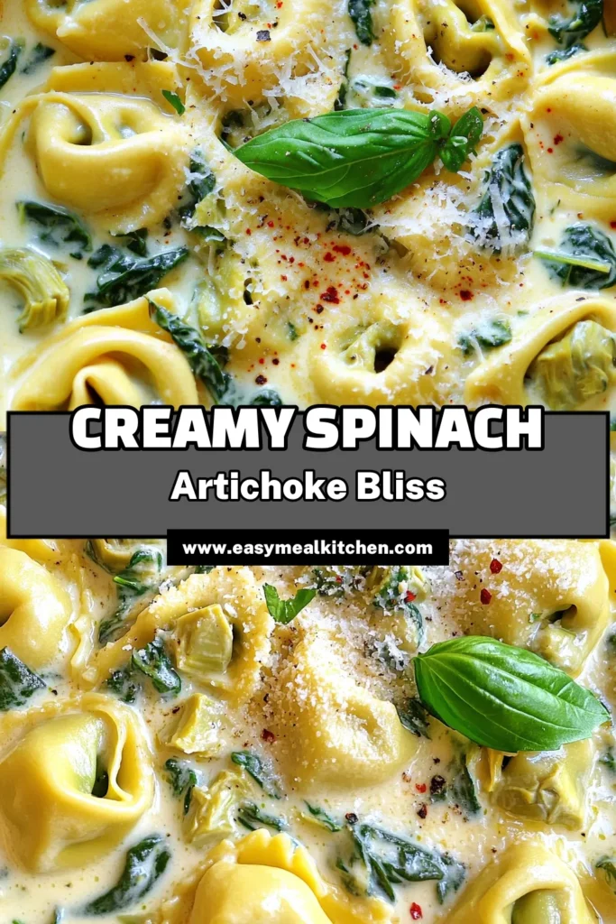 Indulge in a comforting bowl of creamy spinach artichoke tortellini that’s perfect for any occasion! This delicious and easy recipe blends tender tortellini with a rich creamy sauce, spinach, and marinated artichokes for a delightful flavor experience. Ready in just 25 minutes, it's a quick meal that will impress your family and friends. Click through to explore the full recipe and elevate your dinner tonight! #SpinachArtichoke #PastaRecipes #Tortellini #DinnerIdeas