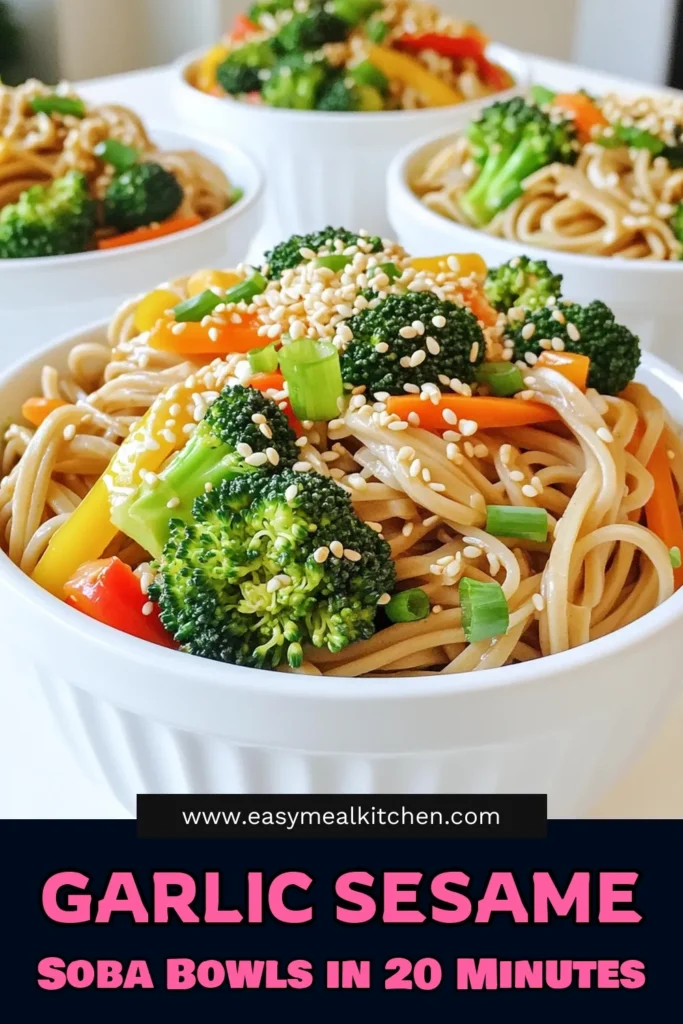 Discover the deliciousness of Garlic Sesame Soba Bowls, a quick and nutritious meal that's perfect for any occasion! With savory garlic, colorful veggies, and the perfect sauce, this dish is sure to impress. Ready in just 20 minutes, it's ideal for busy weeknights. Click through for the full recipe and bring this flavorful bowl to your kitchen today! #SobaNoodles #HealthyRecipes #DinnerIdeas #VeggieBowls