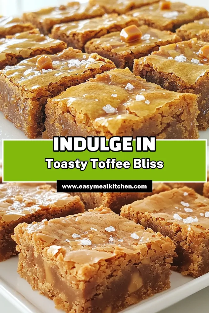 Indulge in the rich flavors of Brown Butter Salted Toffee Blondies with this easy recipe! Experience the perfect blend of nutty brown butter, sweet toffee bits, and a touch of sea salt in every bite. This delightful treat is perfect for your next gathering or just a cozy evening at home. Click through to explore the full recipe and elevate your dessert game today! #Blondies #BakingRecipes #DessertIdeas #ToffeeTreats