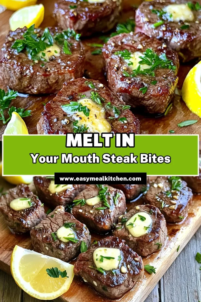 Indulge in these mouthwatering Garlic Butter Steak Bites that are perfect for any occasion! Made with tender sirloin steak, aromatic garlic, and fresh herbs, this quick and easy recipe is a guaranteed crowd-pleaser. In just 20 minutes, you can savor the rich flavors of seared steak combined with delicious garlic butter. Get ready to impress your guests! Click through for the full recipe and elevate your dinner game! #SteakBites #GarlicButter #QuickRecipes #Foodie