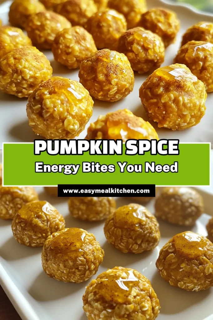 Looking for a tasty and healthy snack? Try these Pumpkin Spice Oatmeal Energy Bites! Packed with wholesome ingredients like rolled oats, pumpkin puree, and a touch of sweetness, they're perfect for a quick energy boost. Easy to make and deliciously cozy, these bites are great for any time of day. Click through for the full recipe and start creating your own nutritious treats today! #PumpkinSpice #HealthySnacks #EnergyBites #RecipeInspiration
