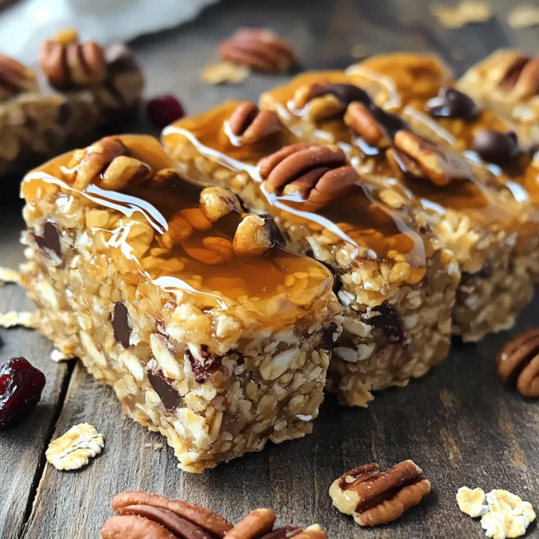 To make these energy bars, you will need: - 1 cup raw pecans - 1 cup rolled oats - 1/2 cup peanut butter (or any nut butter of your choice) - 1/2 cup pure maple syrup - 1/4 cup ground flaxseed - 1/2 teaspoon ground cinnamon - 1/4 teaspoon sea salt These ingredients create a tasty base. The pecans add crunch, while oats give a chewy texture. The maple syrup provides sweetness and binds everything together. Flaxseed adds fiber and nutrients, making these bars healthy. You can make your energy bars even better by adding: - 1/3 cup dark chocolate chips (for a sweet touch) - 1/4 cup dried cranberries or raisins (for extra sweetness) These add-ins bring fun flavors. Dark chocolate chips make the bars feel like a treat. Dried fruits add a burst of sweetness and chewiness that balances the nuts. If you have specific dietary needs, here are some great swaps: - Use almond butter or sunflower seed butter instead of peanut butter for nut-free bars. - Swap maple syrup with agave nectar for a vegan option. - Choose gluten-free oats if you need gluten-free bars. These substitutions help you enjoy the bars while meeting your dietary needs. Feel free to experiment with your favorite flavors! Start by getting an 8x8 inch baking dish. Line it with parchment paper. Leave some paper hanging over the edges. This helps lift the bars out later. Next, take your raw pecans. Put them in a food processor. Pulse them until they are finely chopped. Aim for a grainy texture, not a paste. Transfer the chopped pecans to a large bowl. Now, add rolled oats, ground flaxseed, ground cinnamon, and sea salt. Mix these dry ingredients well. In a small saucepan, heat the peanut butter and maple syrup. Use low heat for this step. Stir gently for about 1-2 minutes. You want the mixture warm and smooth. Once combined, remove it from the heat. Pour the warm peanut butter mixture into the bowl with dry ingredients. Mix everything well. Make sure all the dry parts are coated. This ensures every bite has flavor. Now, transfer the mixture to your lined baking dish. Use a spatula or your hands to press it down. Make sure it is even and compact. This helps the bars hold their shape. Place the dish in the fridge. Chill for at least 2 hours. This helps the bars firm up. Once set, lift the bars out using the parchment paper. Cut them into squares or rectangles. Enjoy your tasty energy bars! To get the best texture for your energy bars, chop the pecans until they are just grainy. Avoid blending them too much, or you'll end up with a paste. Mix the dry ingredients well before adding the wet ones. This helps each bite taste great. When you press the mixture into the baking dish, make sure to pack it down firmly. A compact mix creates a sturdy bar. Store your energy bars in an airtight container. They will stay fresh in the fridge for up to a week. If you want to keep them longer, you can freeze them. Wrap each bar in plastic wrap or foil before putting them in the freezer. This way, they stay fresh and tasty for up to three months. You can enjoy these energy bars anytime. They make a great snack before or after workouts. Serve them drizzled with maple syrup for a sweet touch. Pair them with a cup of tea or coffee for a cozy treat. You can also add more chopped pecans on top for extra crunch. {{image_4}} You can easily make a nut-free version of these bars. Replace the pecans with seeds, like sunflower or pumpkin seeds. Use sunflower seed butter in place of peanut butter. This keeps the bars crunchy and tasty without nuts. Adjust your recipe to make sure it fits your needs. Try adding your favorite fruits or nuts for new flavors. You can mix in chopped dried apricots or apples for a fruity kick. If you love a crunch, consider adding walnuts or almonds. These swaps will not only change the taste but also keep the bars exciting. Get creative with what you have on hand! Need extra protein? Add more ground flaxseed or a scoop of protein powder. You can also toss in some hemp seeds for an extra boost. This way, your energy bars will help you stay full and energized. It's a simple way to make your snack work harder for you! To keep your no-bake maple pecan energy bars fresh, place them in an airtight container. Store them in the refrigerator for up to a week. This keeps them firm and tasty. Make sure to separate layers with parchment paper to avoid sticking. If you want to save some for later, freezing is a great option. Wrap each bar tightly in plastic wrap. Then, place them in a freezer-safe bag or container. They can stay good for up to three months in the freezer. When you’re ready to eat, just thaw them in the fridge overnight. Always check for any signs of spoilage before eating. If they smell off or have changed texture, it’s best to toss them. Keep them away from heat and moisture to maintain flavor and texture. Enjoy your energy bars at their best! Yes, you can use honey or agave syrup instead of maple syrup. Each option gives a unique taste. Honey adds sweetness, while agave has a milder flavor. Just remember that using a different sweetener may change the texture slightly. These energy bars last up to a week in the fridge. Store them in an airtight container for best results. If you want to keep them longer, freeze them. They can last for up to three months in the freezer. Yes, these energy bars are gluten-free. Just ensure you use certified gluten-free oats. Most rolled oats are safe, but checking the label gives peace of mind. Absolutely! Use a plant-based nut butter, like almond or cashew butter, instead of peanut butter. Replace honey with maple syrup or agave. This makes the bars vegan-friendly while keeping them tasty. Each bar is a mix of healthy fats, fiber, and protein. They provide energy without added sugars. The nuts and oats offer protein and fiber, while maple syrup gives natural sweetness. Each bar has about 150 calories, depending on add-ins. In this blog post, I shared how to make tasty no-bake maple pecan energy bars. We covered essential ingredients, step-by-step instructions, and helpful tips to get the best bars. You learned about fun variations and how to store them well. These energy bars are easy to make and customize. Enjoy them as a healthy snack or boost for your day. You can now confidently create and share these bars with friends and family!