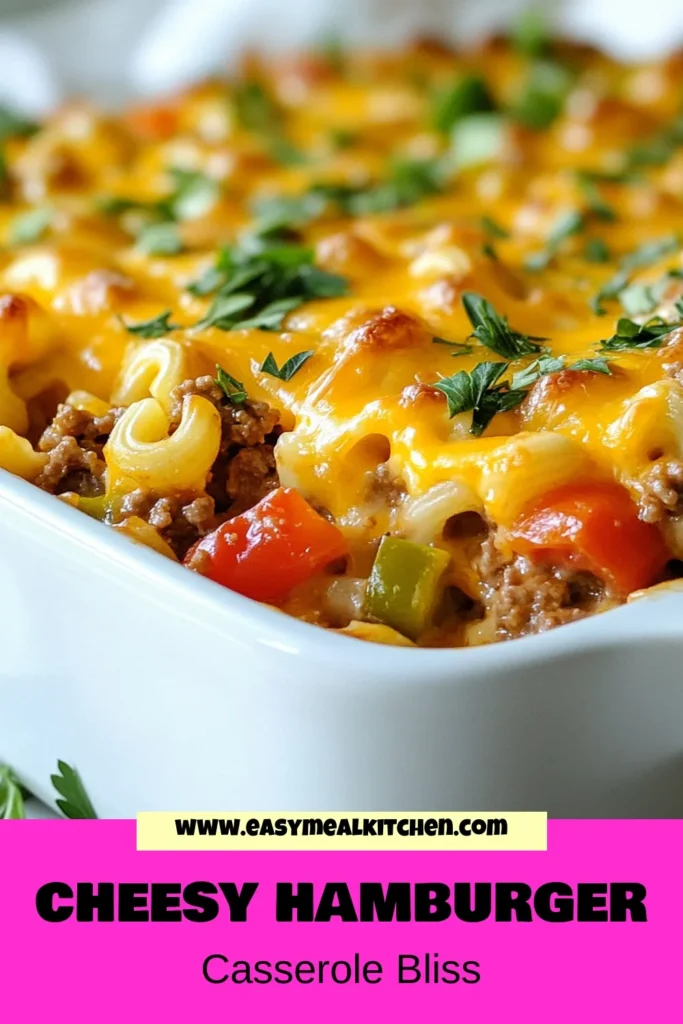 Discover the ultimate comfort food with this Cheesy Hamburger Casserole! Packed with ground beef, elbow macaroni, and gooey cheese, this easy baked pasta dish is perfect for weeknight dinners. Enjoy a delicious one pot cheesy macaroni experience that's sure to please the whole family. Try this comforting beef casserole today and save for your next dinner idea! #CheesyHamburgerCasserole #GroundBeefCasserole #EasyBakedPasta #ComfortFood