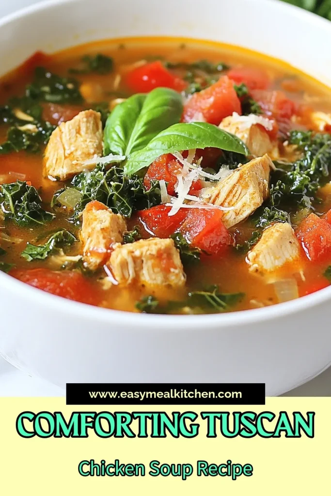 Warm up with this delicious Tuscan chicken soup recipe that’s not only hearty but healthy! Packed with chicken, kale, and cannellini beans, this Italian chicken soup is sure to impress. Perfect for those chilly days, our healthy chicken soup brings comfort and flavors to your table. Try this kale chicken soup today, and don’t forget to save the recipe! #TuscanChickenSoup #HealthyChickenSoup #ItalianChickenSoup #KaleChickenSoup