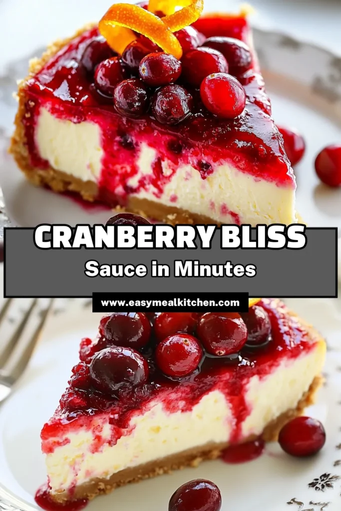 Elevate your desserts with this homemade cranberry sauce recipe! Perfect for fall, this cheesecake swirl sauce adds a burst of flavor to your cranberry bliss cheesecake. Made with fresh cranberries, zesty orange, and warm spices, it’s a delicious fall dessert recipe you’ll love. Try this easy recipe and impress your guests. Pin it for later! #CranberrySauce #CheesecakeSwirl #FallDessert #HomemadeCranberrySauce