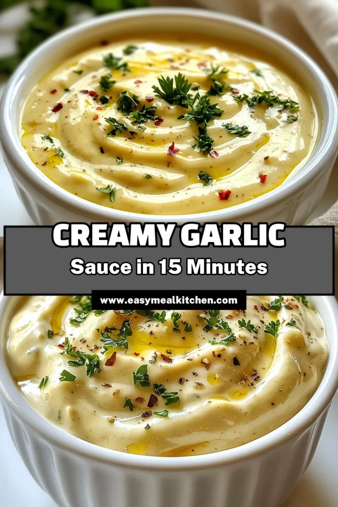 Looking to elevate your meals? This creamy garlic sauce, also known as garlic dream sauce, combines rich heavy cream with garlic and a touch of Dijon mustard for a delicious finish. Perfect as a pasta sauce recipe, it takes just 15 minutes to make and can transform any dish. Add a kick with red pepper flakes or keep it classic—it's versatile and creamy! Try this easy recipe today and make every meal memorable! #CreamyGarlicSauce #PastaSauce #CookingTips #DinnerIdeas
