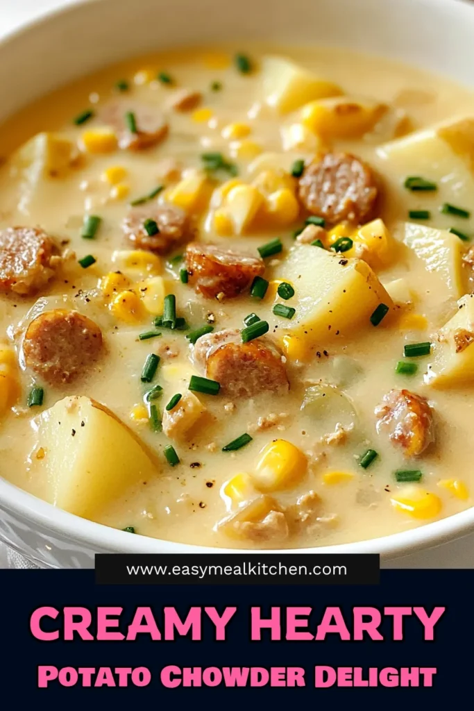 Savor the flavors of this delicious potato sausage chowder! This hearty chowder recipe combines creamy potato soup with tender smoked sausage stew for the ultimate comfort food. Perfect for chilly evenings, it's one of the best chowder recipes you'll try. Easy to make and satisfying, it's a must for your recipe collection. Save this creamy delight now and impress your family with a bowl of goodness! #PotatoSausageChowder #ChowderRecipe #ComfortFood #SoupLovers