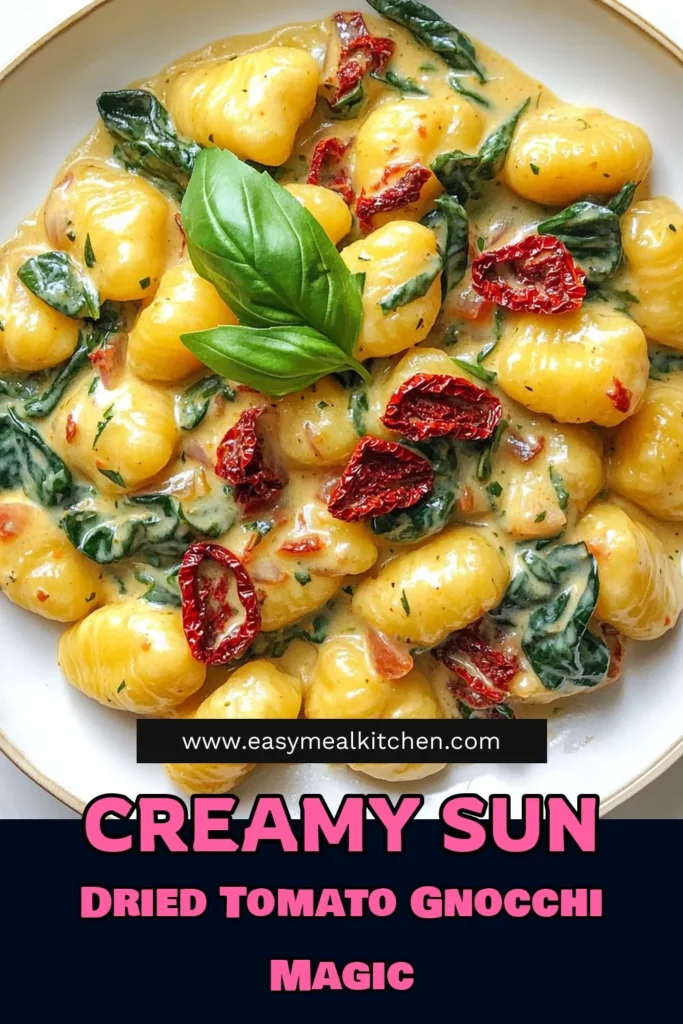 Savor a delicious Sun Dried Tomato Gnocchi Skillet Delight that’s both easy to make and bursting with flavor! This creamy and colorful dish combines gnocchi, sun-dried tomatoes, and fresh spinach in a delightful sauce, perfect for any night of the week. Ready in just 25 minutes, it’s a fantastic meal for sharing! Click through for the full recipe and bring this tasty dish to your dinner table tonight! #Gnocchi #SunDriedTomatoes #EasyRecipes #PastaLove