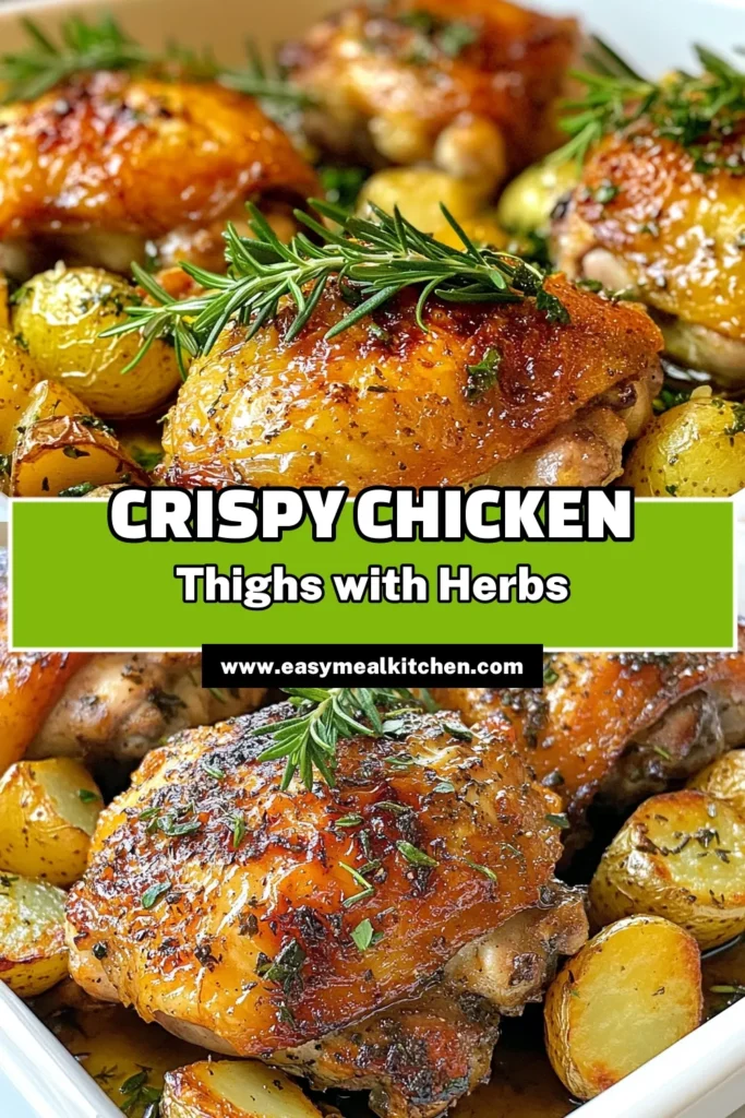 Discover the ultimate easy chicken dinner with this savory roasted chicken thighs and herb-infused potatoes recipe. Perfectly baked chicken and potatoes combine crispy chicken thighs with tender, flavorful potatoes for a mouthwatering meal. Ideal for busy weeknights, this delicious dish is sure to impress your family. Save this recipe for a delightful dinner! #CrispyChickenThighs #EasyDinnerRecipes #ChickenAndPotatoes #HealthyEating