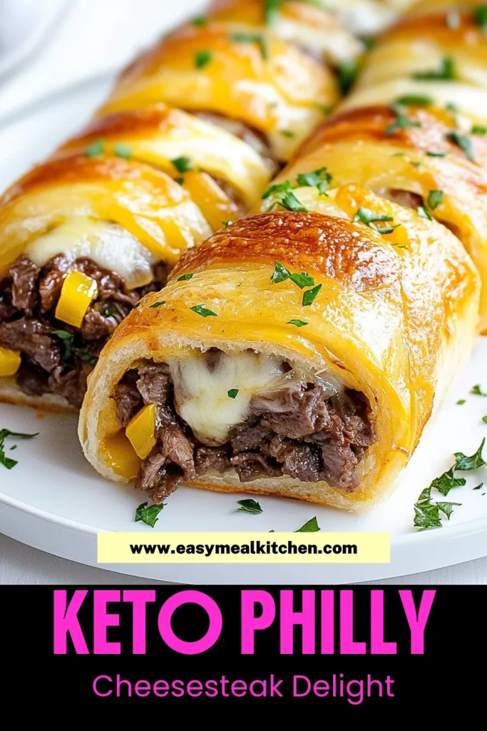 Enjoy the ultimate Keto Philly Cheesesteak Rolls that combine delicious shaved beef with melted mozzarella cheese, all wrapped in a tasty almond flour dough. This low carb rolls recipe is perfect for a satisfying meal. With creamy cheese and sautéed veggies, it’s a hit for any occasion. Try this shaved beef keto recipe and elevate your keto meals today! Save this recipe and explore more low carb delights! #KetoPhillyCheesesteak #LowCarbRollsRecipe #ShavedBeefKetoRecipe #MozzarellaCheeseRolls