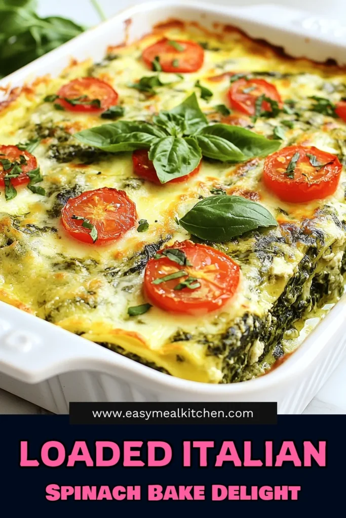 Discover a delicious Italian Spinach Bake that combines fresh spinach, creamy ricotta, and a flavorful marinara sauce for a cheesy spinach casserole your family will love. This healthy Italian recipe is perfect for weeknight dinners or meal prep. Try this spinach ricotta recipe for a tasty, nutritious dish that satisfies. Don't forget to save this Italian spinach bake recipe for later! #ItalianSpinachBake #HealthyItalianRecipes #CheesySpinachCasserole #SpinachRicottaRecipe