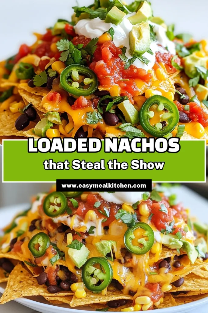 Indulge in the ultimate loaded nachos recipe for your next game night or gathering! These easy nachos with cheese are topped with black beans, corn, jalapeños, and creamy avocado for a delicious baked nachos with beans experience. Perfect for sharing, these homemade loaded nachos are sure to impress. Don't miss out—save this recipe and get ready to dive into cheesy goodness! #LoadedNachos #UltimateNachos #EasyNachos #NachoRecipe