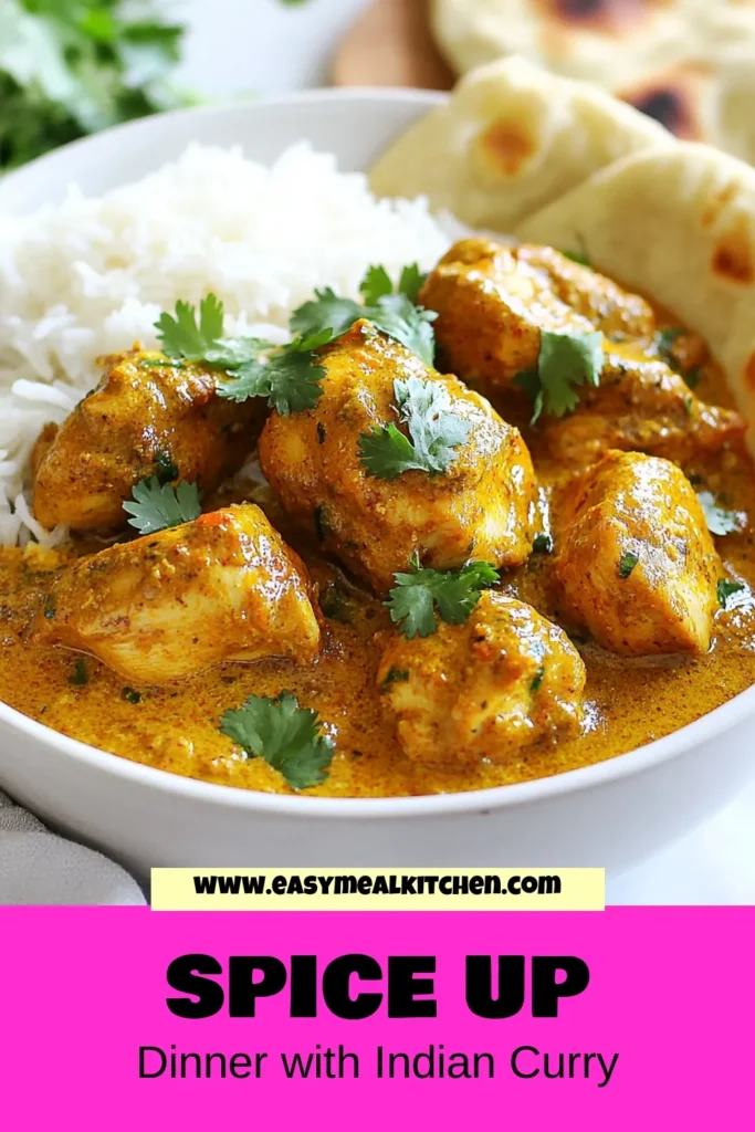 Discover an easy and delicious Spicy Indian Chicken Curry that’s perfect for any meal! This authentic Indian curry features tender chicken cooked in a creamy Coconut Milk Chicken Curry sauce, bursting with flavors thanks to spices like cumin, coriander, and turmeric. Make this Easy Chicken Curry Recipe for a delightful dinner that everyone will love, garnished with fresh cilantro. Save this Indian Chicken Recipe with Cilantro for your next cooking adventure! #IndianCuisine #ChickenCurry #RecipeIdeas #Foodie