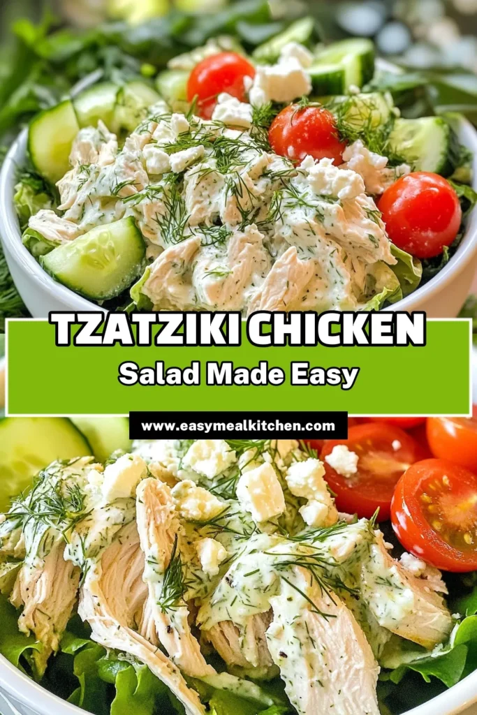Discover the refreshing Tzatziki chicken salad recipe that combines tender chicken with creamy Greek yogurt for a healthy chicken salad option. This easy chicken salad recipe features grated cucumber, garlic, fresh dill, and juicy cherry tomatoes for a delicious twist. Perfect for a quick lunch or dinner, this cucumber chicken salad is sure to impress. Try it today and elevate your meals! Save this recipe! #HealthyRecipes #ChickenSalad #Tzatziki #GreekYogurt