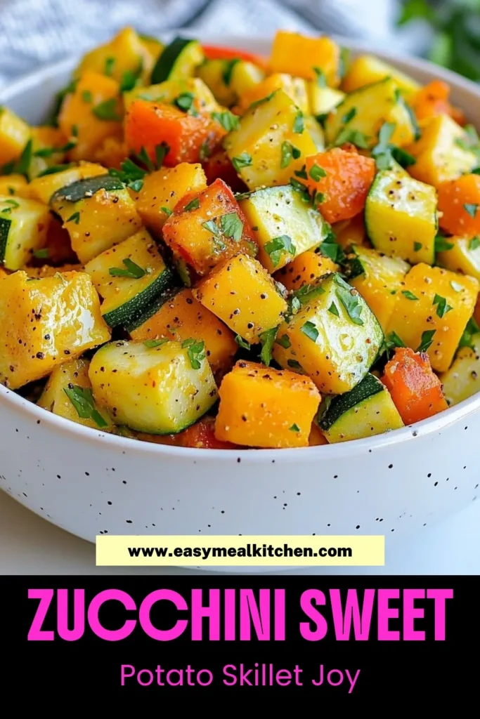 Discover the delicious Zucchini Sweet Potato Skillet, an easy skillet dish perfect for any meal! This healthy vegetable skillet recipe combines fresh zucchini, sweet potatoes, and vibrant bell peppers for a delightful vegetarian experience. Enjoy the flavors of cumin and smoked paprika in this one-pan zucchini recipe that is sure to impress. Try it today and savor the health benefits! Save this recipe for your next cooking adventure! #HealthyRecipes #VegetarianDishes #EasySkillet #ZucchiniSweetPotatoSkillet