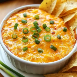 To make this tasty dip, you need a few key items. These ingredients work well together to create a creamy and spicy flavor. Here&rsquo;s what you need: - 2 cups shredded cooked chicken - 1 (8 oz) package cream cheese, softened - 1/2 cup buffalo sauce - 1/2 cup ranch dressing - 1 cup shredded sharp cheddar cheese If you want to kick it up a notch, consider adding these optional ingredients. They enhance the taste and texture of the dip: - 1/2 cup crumbled blue cheese - 1/4 cup diced green onions for garnish This dip is best served hot. Pair it with crispy tortilla chips or fresh veggies. Here are some great options: - Tortilla chips - Fresh vegetable sticks like carrots, celery, or bell peppers {{ingredient_image_2}} To make this dip, start with your crockpot. You need to add the shredded cooked chicken first. Spread it evenly across the bottom of the pot. This step helps the chicken heat well and adds a nice base. Next, take the cream cheese that you softened earlier. Plop it right on top of the chicken. Soft cream cheese mixes better, which is key for a smooth dip. Now, you can pour in the buffalo sauce. Adjust the amount based on how spicy you like it. Once added, give the mixture a good stir. This helps blend the flavors together. Next, pour in the ranch dressing and mix again until everything is well combined. After that, add the shredded cheddar cheese. If you're feeling adventurous, sprinkle in some crumbled blue cheese too. Stir all the ingredients together until they are coated in creamy goodness. Now it&rsquo;s time to cook! Secure the lid on your crockpot and set it to cook on low heat for 2-3 hours. Remember to stir occasionally. This ensures the dip heats evenly and the cheese melts nicely. Taste the dip to check if it's hot and bubbling. You want the cheese to be fully melted for the best texture. When the dip is ready, it&rsquo;s time to serve! Ladle the hot dip into a bowl and garnish it with diced green onions on top. This adds a fresh crunch and a pop of color. Serve it hot with crispy tortilla chips or fresh vegetable sticks like carrots, celery, and bell peppers. These will help you scoop up every delicious bite. Enjoy your tasty treat! To get the best texture for your dip, start with softened cream cheese. This helps it mix easily with other ingredients. Make sure to stir well, so everything combines smoothly. You want a creamy and thick dip, not a runny one. If your dip seems too thick after cooking, add a splash of buffalo sauce or ranch dressing. That will help loosen it up without losing flavor. Buffalo sauce gives this dip its kick. You can adjust the heat to fit your taste. Start with half a cup of buffalo sauce. If you like it spicier, add more. If you prefer less heat, use less sauce. You can also mix in some diced jalape&ntilde;os for extra heat. Remember, you can always add spice, but you can't take it away! Avoid these common mistakes for the best dip. First, don't skip softening the cream cheese. Cold cream cheese clumps up and won't mix well. Second, be careful with the buffalo sauce. Adding too much at once can make it too spicy. Lastly, don&rsquo;t forget to stir during cooking. This ensures even heating and prevents sticking. Following these tips will help you create a delicious Buffalo chicken dip that everyone loves! Pro Tips Use Rotisserie Chicken: For a time-saving option, use store-bought rotisserie chicken. It's already cooked and adds great flavor to your dip. Customize the Spice Level: Adjust the amount of buffalo sauce based on your preference. Start with less if you're unsure, and add more for a spicier dip. Keep it Warm: If serving at a party, keep the dip warm in the crockpot on the 'warm' setting to ensure it's always ready for dipping. Experiment with Cheeses: While sharp cheddar is classic, try adding pepper jack or gouda for a unique twist on the flavor profile. {{image_4}} You can make this dip lighter by swapping some ingredients. Use Greek yogurt instead of cream cheese. It gives a creamy texture with less fat. You can also use low-fat ranch dressing. This keeps the flavor but reduces calories. Try using shredded rotisserie chicken to save time and effort. If you want a vegetarian version, skip the chicken. Instead, use canned chickpeas or black beans. They add protein and a nice texture. You can also add diced bell peppers or mushrooms for more flavor. Use plant-based cream cheese and ranch dressing to keep it creamy and tasty. To boost the flavor, consider adding some extras. A splash of Worcestershire sauce adds depth. You can mix in chopped jalape&ntilde;os for extra heat. Toss in some diced tomatoes for freshness. If you like smokiness, try smoked paprika. Each of these options can take your dip to the next level! You can store leftover Crockpot Buffalo Chicken Dip for up to three days. First, let the dip cool to room temperature. Then, place it in an airtight container. This keeps the dip fresh and tasty. Label the container with the date. Always check for any signs of spoilage before eating. To reheat the dip, you have a few choices. The best way is in the microwave. Place the dip in a microwave-safe bowl. Heat it for one minute, then stir. Repeat until it&rsquo;s hot. You can also use a slow cooker. Add the dip back to the crockpot and heat on low for about 30 minutes. Stir often to prevent burning. You can freeze this dip for longer storage. Use a freezer-safe container and fill it, leaving some space at the top. The dip will expand when frozen. To defrost, move the container to the fridge overnight. Reheat it after it's thawed. Avoid refreezing the dip once it has been thawed. Enjoy this tasty treat later without losing flavor! Yes, you can use frozen chicken. Just make sure to cook it fully before adding it to the crockpot. This may take a bit longer. Cook it on low for about 4-5 hours instead of 2-3 hours. Check the chicken to ensure it is fully cooked and tender. Shred the chicken before mixing it with the other ingredients. If you want to swap ranch dressing, try using blue cheese dressing. It adds a nice tangy flavor. You can also use yogurt or sour cream for a lighter option. Just remember, these swaps will change the flavor slightly. Taste as you mix to find what you like best. To spice up your dip, add more buffalo sauce. Start with an extra tablespoon and mix well. You can also add diced jalape&ntilde;os or crushed red pepper flakes for heat. Taste your dip after each addition. This helps you find the perfect spice level for your game day treat. Crockpot Buffalo Chicken Dip combines great taste with easy steps. We covered the main and optional ingredients to boost flavor. You learned how to prepare your crockpot, mix, and cook everything perfectly. I shared tips to avoid mistakes and achieve the right texture. Variations let you adjust for health, diet, or flavor. Storing and reheating your leftovers can keep the dip fresh. With the right methods, you can enjoy it longer. Now, you're ready to impress at your next gathering with this tasty dish.