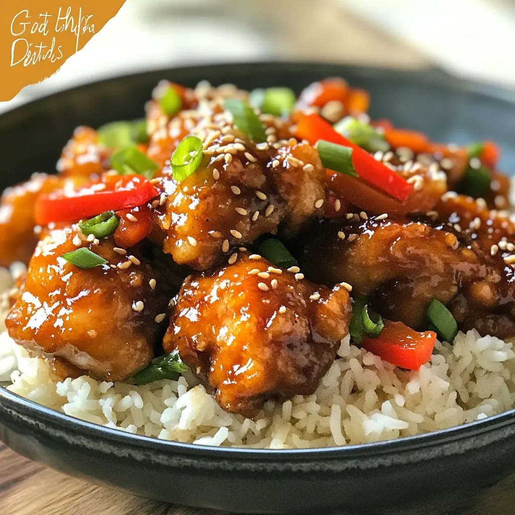- 1 lb boneless chicken thighs - 2 tablespoons cornstarch - 2 tablespoons vegetable oil - 3 green onions - 2 cloves garlic - 1 tablespoon fresh ginger - 1/4 cup soy sauce - 1/4 cup brown sugar - 1 tablespoon rice vinegar - 1 teaspoon sesame oil - 1 red bell pepper - Sesame seeds for garnish - Salt and pepper to taste Let’s dive into the key ingredients for this tasty dish. First, I choose boneless chicken thighs because they stay juicy and tender when cooked. I cut them into bite-sized pieces for even cooking. Next, cornstarch is my secret weapon. It helps create a nice crispy texture on the chicken. I use vegetable oil to fry the chicken. This oil has a high smoke point and works well for stir-frying. Green onions add a fresh touch. I chop them and separate the white parts from the green. The white parts go in the pan first for sautéing. I also include garlic and fresh ginger. They bring a lot of flavor and make the dish smell amazing. For the sauce, I mix soy sauce, brown sugar, rice vinegar, and sesame oil. The soy sauce gives saltiness, while brown sugar adds a sweet touch. Rice vinegar brightens the taste, and sesame oil gives a nutty flavor. I slice a red bell pepper for color and crunch. Finally, I sprinkle sesame seeds on top for a nice finish. Don't forget salt and pepper to taste! These ingredients come together to create a delicious meal that’s easy to make. Enjoy cooking! {{ingredient_image_2}} Start by tossing the chicken with cornstarch. Use a medium bowl for this. Add a pinch of salt and black pepper too. This step is key for a crispy texture. Make sure every piece is coated well. The cornstarch helps the chicken turn golden and crunchy when cooked. Next, heat the vegetable oil in a large skillet over medium-high heat. Once the oil shimmers, add the chicken pieces in one layer. Cook for about 5-7 minutes. Turn the chicken so it browns on all sides. Once it’s golden, remove the chicken from the skillet. Set it aside on a plate to keep it warm. In the same skillet, lower the heat to medium. Add the white parts of the green onions, garlic, and ginger. Sauté this mixture for about one minute. It should smell amazing and the garlic should turn lightly golden. Then, pour in the soy sauce, brown sugar, rice vinegar, and sesame oil. Stir well and let it simmer. The sugar needs to dissolve completely for great flavor. Now, add the sliced red bell pepper into the skillet. Return the cooked chicken to the pan. Stir everything together so the chicken gets coated in the sauce. Cook for another 2-3 minutes until the chicken is hot and the veggies are a bit tender. Taste the dish and adjust the seasoning if needed. Finish by sprinkling sesame seeds and the green parts of the green onions on top. This adds a nice touch to your dish. Cornstarch is key for crispy chicken. It forms a nice crust when you fry it. Toss the chicken pieces in cornstarch before cooking. This step makes a big difference in texture. The cooking temperature matters too. Use medium-high heat to get that golden brown color. If the heat is too low, the chicken will not crisp up. Watch the oil; it should shimmer before adding chicken. Always use fresh ingredients for the best taste. Fresh garlic and ginger add a bright zing. Green onions also enhance flavor. You can use the whites for cooking and the greens for garnish. Consider adding more seasoning. A pinch of red pepper flakes gives a nice kick. You can also add a splash of lemon juice for brightness. Serve Mongolian Chicken over fluffy jasmine rice. The rice absorbs the sauce well and adds texture. For visual appeal, garnish with sesame seeds and green onion tops. This adds color and makes the dish pop. A well-presented dish is always more inviting! Pro Tips Perfectly Crispy Chicken: Ensure that the chicken pieces are thoroughly coated with cornstarch for a crispy texture. Avoid overcrowding the skillet to allow even cooking. Flavor Boost: For an extra depth of flavor, consider marinating the chicken in soy sauce and ginger for 30 minutes before cooking. Vegetable Variations: Feel free to add other vegetables such as broccoli or snap peas for more color and nutrition. Just adjust the cooking time accordingly. Serving Suggestions: Serve the dish over jasmine rice or noodles, and top with fresh cilantro or basil for an aromatic finish. {{image_4}} You can switch chicken for beef or tofu. Beef brings a rich taste. Use tender cuts like sirloin or flank steak. If you want a vegetarian dish, tofu is an excellent choice. Firm tofu holds up well in cooking. Just make sure to press it to remove excess water before cooking. You can add different vegetables to your Mongolian chicken. Broccoli, snap peas, or carrots add color and crunch. They also boost nutrition. You can also try spices like red pepper flakes for a kick. Adding hoisin sauce can enhance the sweetness too. Feel free to get creative with the flavors. Mongolian chicken works well in wraps. Use lettuce or tortillas for a fun meal. It’s also great over a fresh salad. This makes for a lighter dinner option. Top your salad with the chicken and some dressing. The warm chicken adds a nice touch to the crisp greens. To keep your Mongolian chicken fresh, use airtight containers. Glass containers work well, but plastic ones are fine too. Store the chicken in the fridge for up to three days. If you want to keep it longer, freeze it. Mongolian chicken can stay in the freezer for about three months. Just make sure to label the containers with the date. When reheating, try using a skillet. This method helps keep the chicken crispy. Heat the skillet over medium heat. Add a splash of water or broth to keep it moist. Stir the chicken often until it’s hot. You can also use a microwave if you are in a hurry. Place the chicken in a microwave-safe dish and cover it. Heat it in short bursts, stirring in between to maintain texture. To keep the flavor strong, add a pinch of soy sauce before reheating. Mongolian Chicken is a tasty dish that comes from Asian cuisine. It is not actually from Mongolia but is popular in American Chinese food. This dish features tender chicken cooked in a sweet and savory sauce. Common ingredients used: - Boneless chicken thighs - Cornstarch - Soy sauce - Brown sugar - Garlic - Ginger - Green onions - Red bell pepper These ingredients come together to create a delightful flavor that is hard to resist. Yes, you can make Mongolian Chicken ahead of time. This makes it great for busy weeks. Prepping tips for busy weeks: - Cut the chicken and veggies a day before. - Mix the sauce and store it in the fridge. Storing and reheating appropriately: - Store leftovers in an airtight container for up to three days. - Reheat in a skillet over medium heat, adding a splash of water to keep it moist. Mongolian Chicken is not very spicy. It has a well-balanced flavor profile, with sweetness from brown sugar and saltiness from soy sauce. Adjusting spice levels to taste: - If you like spice, add red pepper flakes. - For less heat, skip the flakes or reduce the garlic. You can serve Mongolian Chicken with many side dishes for a complete meal. Suggested side dishes: - Jasmine rice - Fried rice - Steamed broccoli Pairing with beverages: - I recommend green tea or a light beer. These drinks complement the dish nicely. Mongolian chicken is a tasty dish made with simple ingredients. We covered the main components, steps for cooking, tips for crispy texture, and ways to store leftovers. You can customize the dish with different proteins or flavors, making it versatile. My final thought is to have fun with this recipe. Enjoy the process and make it your own!