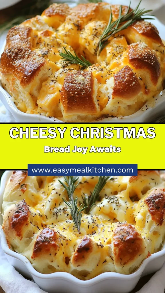 Indulge in this Cheesy Pull-Apart Christmas Bread that's perfect for your holiday gatherings! This easy Christmas bread recipe features layers of decadent mozzarella and sharp cheddar cheese, making it the ultimate pull-apart bread with cheese. With simple ingredients, it's a fun addition to your holiday bread recipes. Impress your guests and elevate your festive table with this cheesy delight! Save this recipe for your next celebration! #CheesyChristmasBread #HolidayBaking #EasyRecipes #PullApartBread