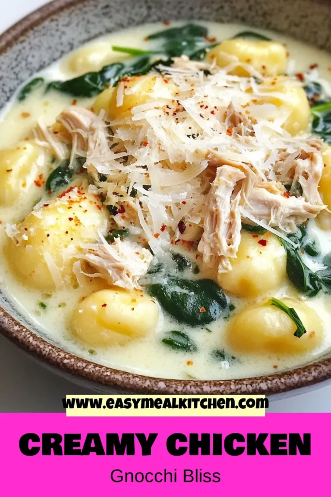 Dive into the deliciousness of this creamy chicken gnocchi recipe! Perfect for those chilly nights, this easy creamy gnocchi dish combines tender chicken and fluffy gnocchi in a rich broth. With just one pot, you can create this comforting chicken gnocchi soup in under 30 minutes! Try this homemade chicken gnocchi recipe, and don't forget to save it for later! #ChickenGnocchiSoup #EasyRecipe #OnePotMeal #HomemadeGnocchi