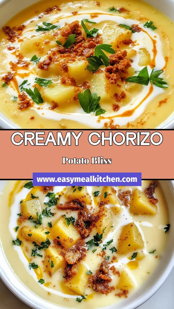 Warm up with this delicious Creamy Chorizo Potato Soup, a perfect blend of flavors that offers true comfort. This Easy Potato Soup with Chorizo is rich, creamy, and packed with corn for added sweetness. Follow this Chorizo Potato Soup Recipe for a hearty meal that's ready in under an hour. Ideal for chilly nights, serve it with your favorite bread! Save this recipe and enjoy a bowl of happiness. #ChorizoPotatoSoup #ComfortFood #SoupRecipes #EasyRecipes