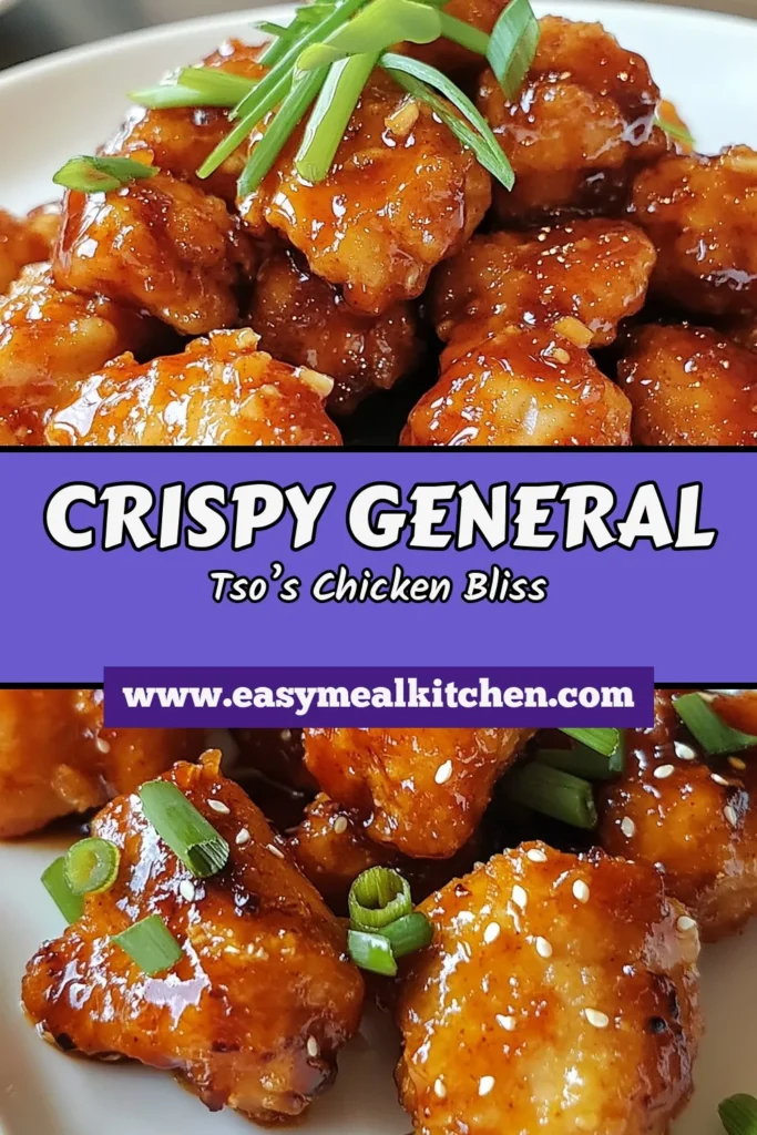 Indulge in delicious Crispy General Tso’s Chicken with this easy homemade General Tso's recipe! Perfect for a weeknight dinner, this Chinese chicken stir-fry features crispy chicken bites coated in a rich, flavorful sauce. Impress your family and friends with this satisfying meal. Get ready to savor every bite! Try this easy dinner recipe tonight and watch it become a favorite! #GeneralTsosChicken #HomemadeRecipe #EasyDinner #ChickenStirFry