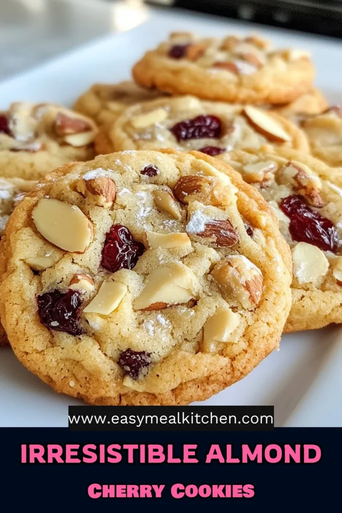 Discover the bliss of these delicious almond cherry cookies! This easy almond dessert features a delightful blend of dried cherries and slivered almonds, making it the perfect cherry almond treat for any occasion. Follow this simple dried cherry cookie recipe for mouthwatering cookies with almonds that everyone will love. Get ready to impress at your next gathering! Save this recipe and try it today! #AlmondCherryCookies #EasyAlmondDessert #DriedCherryCookies #CherryAlmondTreats