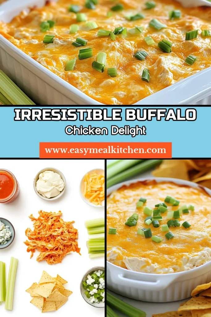Looking for the perfect Buffalo chicken dip recipe? Try this easy buffalo dip that’s creamy, spicy, and ideal for game day appetizers. Our Ultimate Buffalo Chicken Dip combines shredded chicken, cream cheese, ranch, and cheddar for a flavor-packed treat. It’s perfect for any gathering! Don’t forget to save this recipe to impress your guests! #BuffaloChickenDip #GameDayAppetizers #SpicyChickenDip #EasyBuffaloDip