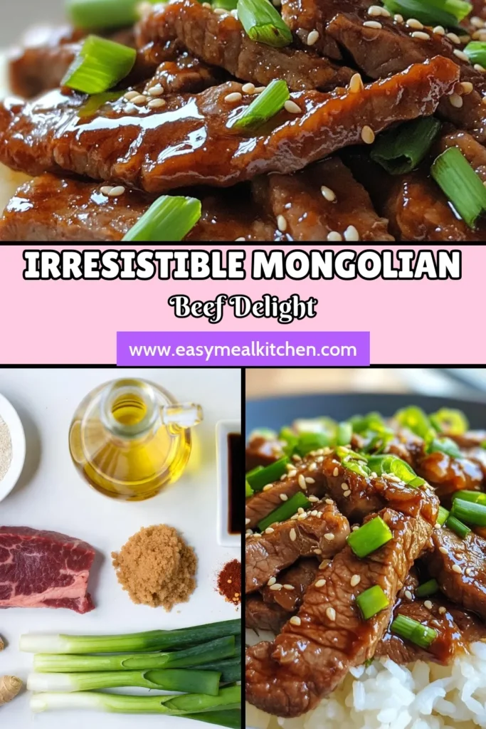 Discover this mouthwatering Mongolian beef recipe that's incredibly easy to make! Perfect for busy weeknights, this homemade Mongolian beef pairs deliciously with rice, making it a complete meal your family will love. Using flank steak, this easy Mongolian beef offers a tender texture and bold flavor. Don't miss out on this tasty dish—try it today! #MongolianBeef #FlankSteakRecipes #EasyDinner #HomemadeMongolianBeef