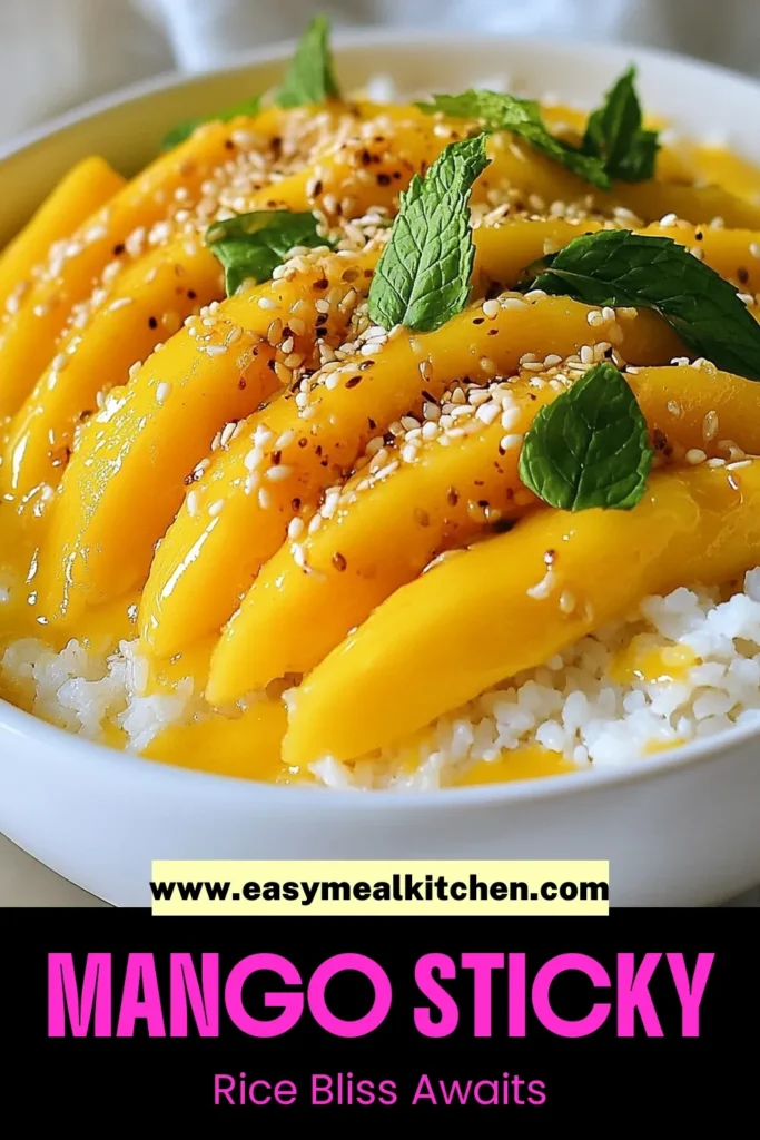 Looking for a delicious Mango sticky rice recipe? Try this easy mango dessert recipe featuring glutinous rice with mango and a creamy coconut milk dessert. Perfectly steamed sticky rice is paired with ripe mangoes and a luscious coconut milk sauce for a taste of Thai mango sticky rice at home. Satisfy your sweet tooth and impress your friends! Save this recipe for your next treat. #MangoStickyRice #CoconutMilkDessert #EasyMangoDessert #ThaiMangoStickyRice