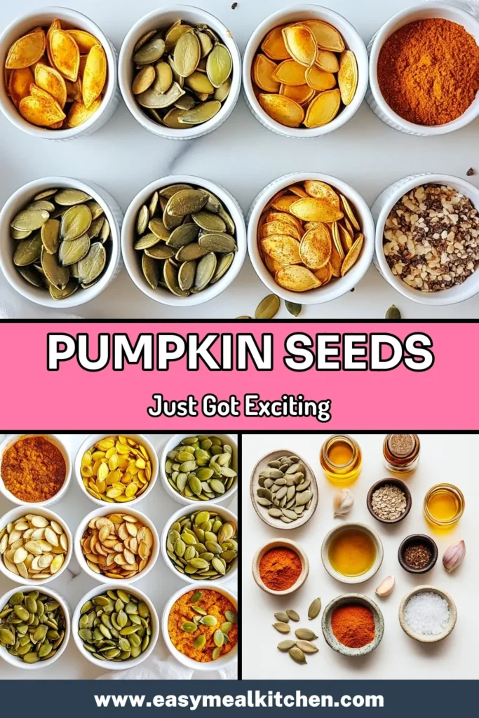 Discover delicious smoky roasted pumpkin seeds with our flavored pumpkin seeds recipe! This guide offers 8 tasty variations to create healthy pumpkin seed recipes that make perfect pumpkin seeds snack ideas. Roasted to perfection, these seeds are not only flavorful but also nutritious. Dive into creativity and spice them up any way you like. Click for the full recipe and enjoy these crunchy delights! #PumpkinSeeds #HealthySnacks #RoastedPumpkinSeeds #SnackIdeas
