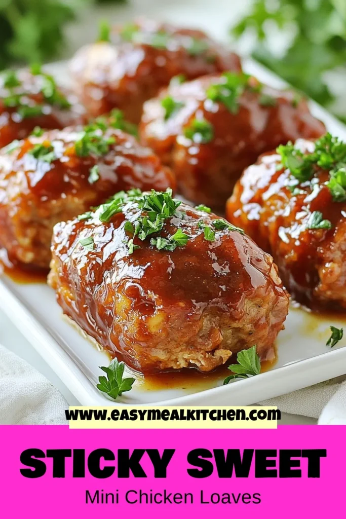 Try this delicious and easy meatloaf recipe with Mini Glazed Chicken Meatloaves! Perfect for busy weeknights, these small but flavorful ground chicken recipes are quick to prepare and bake to perfection with a sweet glaze. They're a fun twist on classic meatloaf and sure to please everyone. Get the full recipe and impress your family tonight! Save this for your dinner inspiration. #chickenmeatloafrecipe #groundchickenrecipes #easymetloafrecipe #bakedmeatloafwithglaze