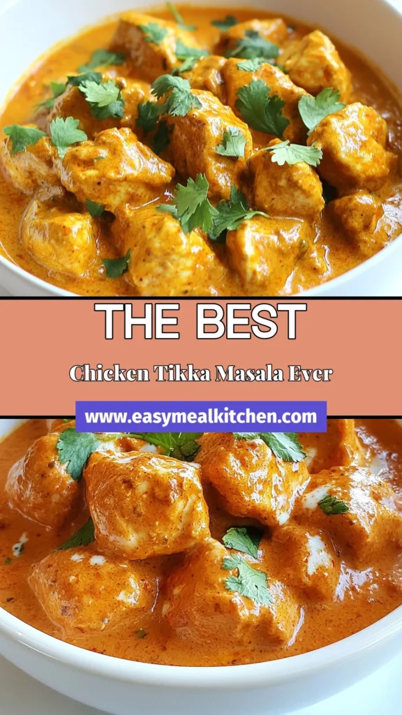 Discover the best Chicken Tikka Masala recipe that combines rich flavors and easy preparation. This homemade Chicken Tikka Masala is perfect for dinner and will impress your family and friends. Marinated chicken, vibrant spices, and creamy coconut sauce make this Indian Chicken Tikka a must-try. Save this easy Chicken Tikka Masala recipe and bring a taste of India to your kitchen tonight! #ChickenTikkaMasala #IndianCuisine #EasyRecipes #HomemadeCooking