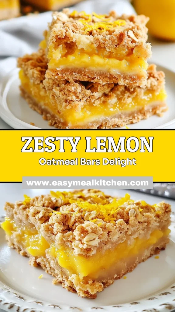 Indulge in these delicious lemon oatmeal crumble bars, the perfect easy lemon dessert recipe! With a healthy twist, these homemade crumble bars combine zesty lemon filling and a wholesome oat crust. Ideal for a snack or dessert, this lemon dessert bars recipe is sure to impress. Don't miss out on this delightful treat that everyone will love. Save this recipe for later and share the joy! #LemonOatmealCrumbleBars #EasyLemonDessert #HealthyOatmealBars #HomemadeCrumbleBars