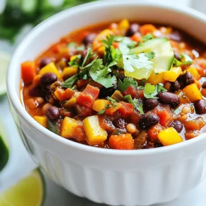 To make the best vegan chili, you need a mix of fresh veggies and hearty beans. Here are the key ingredients: - 1 tablespoon olive oil - 1 medium yellow onion, finely diced - 3 cloves of garlic, minced - 1 red bell pepper, diced - 1 yellow bell pepper, diced - 2 medium carrots, diced - 1 medium zucchini, diced - 1 can (15 oz) black beans, drained and rinsed - 1 can (15 oz) kidney beans, drained and rinsed - 1 can (15 oz) diced tomatoes with green chilies - 1 can (15 oz) corn, drained - 2 cups vegetable broth These ingredients create a colorful and tasty base. The beans add protein, while the veggies keep it fresh and bright. Spices truly make or break your chili. For great flavor, use: - 2 tablespoons chili powder - 1 tablespoon ground cumin - 1 teaspoon smoked paprika - 1 teaspoon ground coriander - Sea salt and freshly ground black pepper to taste These spices bring warmth and depth to your chili. You can adjust these amounts to match your taste. Garnishes add a nice touch and can elevate your dish. Consider these: - Fresh cilantro leaves, for garnish - Lime wedges, for serving The cilantro gives a fresh note. The lime adds a lovely zesty kick. Both make the chili even more fun to eat. {{ingredient_image_2}} Start with a large pot. Heat one tablespoon of olive oil over medium heat. When the oil shimmers, add one diced onion and three minced garlic cloves. Saut&eacute; for about three to four minutes. You want the onion soft and clear. Next, add one diced red bell pepper and one diced yellow bell pepper. Toss in two diced carrots too. Cook this mix for five minutes. Stir it often so it cooks evenly. Now it's time for the zucchini. Add one diced zucchini to the pot. Stir it in and cook for three more minutes. This will add a nice texture to the chili. With the base ready, it's time to combine everything else. Make sure all the veggies are soft and mixed well. Next, stir in the beans. Use one can of black beans and one can of kidney beans. Make sure they are drained and rinsed first. Then add one can of diced tomatoes with green chilies and one can of corn, drained as well. Now, for the spices! Add two tablespoons of chili powder, one tablespoon of ground cumin, one teaspoon of smoked paprika, and one teaspoon of ground coriander. Season it with sea salt and black pepper to taste. Mix everything well to spread the flavors. Finally, pour in two cups of vegetable broth. Stir it to combine. Bring the pot to a boil, then reduce the heat to low. Let it simmer uncovered for about 30 minutes. Stir it occasionally. This helps all the flavors blend together nicely. After 30 minutes, taste your chili. Adjust the spices if needed. Serve it hot, garnished with fresh cilantro and lime wedges. Enjoy your delicious vegan chili! You can make your vegan chili unique. Start by adding different beans. Try pinto or chickpeas for variety. You can also change up the veggies. Add in sweet potatoes or mushrooms for extra flavor. If you love a little sweetness, toss in some corn or diced bell peppers. For a heartier dish, mix in cooked quinoa or brown rice. Each change gives new taste and texture to your chili. The right cooking method can boost your chili's flavor. I suggest using a heavy pot. This helps heat everything evenly. Start by saut&eacute;ing your onions and garlic in olive oil. This step builds a strong base. Cook them until soft and fragrant. Then, add your peppers and carrots, letting them soften. Allow the chili to simmer for about 30 minutes. This slow cooking brings out all the flavors. Stir it occasionally to prevent sticking. The longer it simmers, the richer the taste. Spice control is key for a great chili. If you like it mild, start with less chili powder. Gradually add more until it feels right. For a kick, add diced jalape&ntilde;os or a dash of cayenne pepper. Always taste as you go. This way, you can adjust the heat to your liking. Remember, you can always add more spice but can&rsquo;t take it out once it&rsquo;s in! Pro Tips Fresh Ingredients: Using fresh vegetables will enhance the flavor and texture of your chili. Choose seasonal produce for the best results. Spice Level: Adjust the heat level by adding diced jalape&ntilde;os or a pinch of cayenne pepper. Start with a small amount and increase to your preference. Make Ahead: This chili tastes even better the next day! Prepare it in advance and let the flavors meld overnight in the refrigerator. Serving Suggestions: Serve with avocado slices or vegan sour cream for a creamy contrast. Cornbread or rice also make great sides. {{image_4}} You can change the beans in your chili for fun. Black beans and kidney beans give a nice mix. Try pinto beans for a creamier texture. Chickpeas add a unique twist and a bit of nutty flavor. Each bean adds its own taste and feel. Experiment to find your favorite blend. Grains make your chili more filling. Quinoa is a great choice. It cooks fast and adds protein. Brown rice or farro also works well. These grains soak up flavors and add texture. Add them early in the cooking for the best results. You can easily adjust this chili for special diets. For gluten-free needs, use certified gluten-free grains. If you want a low-carb dish, skip the grains and add more veggies. For a spicier kick, add jalape&ntilde;os or cayenne pepper. This chili can fit many diets, making it a versatile choice. To keep your vegan chili fresh, let it cool down. Place it in an airtight container. Store it in the fridge. It will stay good for 3 to 5 days. Label the container with the date. This helps you track how long it has been stored. If you want to save your chili for later, freezing is a great option. Use freezer-safe bags or containers. Make sure to leave some space for expansion. You can freeze it for up to 3 months. When you're ready to eat it, just thaw it in the fridge overnight. To reheat your chili, use a pot on the stove. Heat it over medium heat. Stir it often to help it warm evenly. Add a splash of vegetable broth if it seems too thick. You can also microwave it in a bowl. Cover it loosely to avoid splatters. Heat for about 2 to 3 minutes, stopping to stir halfway through. You can use many oils instead of olive oil. Some good choices include avocado oil, coconut oil, or canola oil. Each of these adds a slightly different taste. You can also use vegetable broth for a fat-free option. This keeps the chili light and flavorful. Vegan chili lasts about 4 to 5 days in the fridge. Store it in an airtight container for best results. Make sure it cools down before putting it in the fridge. This helps it stay fresh longer. Yes, you can make this chili in a slow cooker! Just saut&eacute; the onions and garlic first. Then add all the other ingredients to the slow cooker. Set it on low for 6 to 8 hours or on high for 3 to 4 hours. This method works great and makes the flavors even richer. This blog post showed you how to make the best vegan chili. We covered essential ingredients, herbs, and spices to boost flavor and optional garnishes for your dish. You learned step-by-step instructions on preparing the chili base, adding vegetables, and combining beans. You now have tips for customizing your chili and the best cooking methods. Explore different bean options and even grains to add heartiness. Lastly, we provided storage tips and answered common questions. With this knowledge, your vegan chili will shine on any table. Enjoy your cooking!