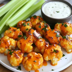 - 1 medium head of cauliflower, cut into bite-sized florets - 1 cup all-purpose flour (or gluten-free flour for a gluten-free option) - 1 teaspoon garlic powder - 1 teaspoon onion powder - 1 teaspoon smoked paprika These ingredients form the base of your Air Fryer Buffalo Cauliflower Bites. The cauliflower gives the dish its body and texture. Flour helps the batter stick. The seasonings add deep flavor to every bite. - 1/2 cup water (or plant-based milk for a dairy-free option) - 1/2 cup buffalo sauce (can be store-bought or homemade) Next, we have our liquid ingredients. Water works well, but plant-based milk makes it creamier. Buffalo sauce provides that spicy kick we crave in this dish. You can use store-bought or make your own for a fresh touch. - 2 tablespoons olive oil - 1/2 teaspoon salt - 1/4 teaspoon black pepper Finally, we need olive oil, salt, and black pepper. Olive oil helps the bites crisp up nicely in the air fryer. Salt and pepper enhance the flavors, making them pop. {{ingredient_image_2}} First, preheat your air fryer to 400&deg;F (200&deg;C). This step is key for crispy bites. While the air fryer heats, rinse the cauliflower under cold water. Cut it into bite-sized florets. After cutting, dry them off with a clean towel. This helps the batter stick better. In a medium bowl, mix the dry ingredients: flour, garlic powder, onion powder, smoked paprika, salt, and black pepper. Whisk these together well. Slowly add in the water or plant-based milk. Keep whisking until the batter is smooth and thick enough to coat the florets. Now, take each cauliflower floret and dip it into the batter. Make sure each piece is fully covered. Let any extra batter drip off. Next, lightly spray or brush the air fryer basket with olive oil to stop sticking. Place the coated florets in the basket. Leave space between each piece for the best crispiness. You might need to cook them in batches. Cook the cauliflower for about 15 to 18 minutes. Halfway through, shake the basket gently. This helps brown the florets evenly. When they are golden brown and crispy, they are ready. In a large bowl, pour the buffalo sauce over your cooked cauliflower. Toss them gently to make sure each piece gets coated. Put them back in the air fryer for another 2 to 3 minutes. This step helps the sauce stick and boosts the flavor. When you take them out, let the bites cool for a minute. This helps improve the taste and makes them easier to eat. Serve the buffalo cauliflower bites on a bright platter. Add crunchy celery sticks and a bowl of ranch or blue cheese dressing for dipping. A sprinkle of chopped parsley on top adds a nice touch! To make your batter stick well, start with dry cauliflower. After rinsing, use a towel to dry each floret. A dry surface helps the batter cling better. For extra crispiness, don't skip the olive oil. A light spray before air frying works wonders. Also, ensure the batter coats each piece evenly. This helps create a nice, crunchy texture. To prevent sticking, always spray the basket with oil. If your air fryer has a non-stick coating, you might need less oil. Different air fryer models may require slight adjustments. If your air fryer cooks unevenly, shake the basket more often. This helps all the florets cook evenly and become crispy. Want to tweak the flavor? Try adding different spices to the batter. A pinch of cayenne can boost the heat. You can also add some dried herbs for extra depth. Balancing heat is key. If you like it milder, use less buffalo sauce. Mixing in some ranch dressing can also tone down the spice while adding creaminess. Pro Tips Choose the Right Cauliflower: Opt for a firm, fresh head of cauliflower with tightly packed florets for the best texture and flavor. Adjusting Spice Levels: If you prefer a milder flavor, mix the buffalo sauce with a bit of plant-based yogurt or ranch dressing before tossing. Experiment with Seasonings: Feel free to add your favorite spices or herbs to the batter for a unique twist on flavor. Serving Suggestions: Pair these bites with a side of crunchy veggies and a tangy dipping sauce for a perfect appetizer spread. {{image_4}} You can change the flavor of your buffalo cauliflower bites easily. For a sweet twist, try BBQ sauce instead of buffalo sauce. This makes a tasty change. You can also use teriyaki sauce for a unique taste. Want to spice it up? Add cajun seasoning for a kick. Lemon pepper brings a refreshing zing, too. These options keep your bites exciting and new. You can switch up the texture of your cauliflower bites as well. Try a battered version for a smooth finish. Or, use a breaded option for a crunchy bite. If you want even more crunch, mix cornmeal into the breading. This gives your bites a great texture that&rsquo;s hard to resist. Serve buffalo cauliflower bites in fun new ways. You can add them to salads for a tasty crunch. They also work well in wraps, adding flavor and texture. For sides, think outside the box. Pair them with fresh veggies or creamy dips. Celery sticks and ranch dressing make great partners, too. Enjoy experimenting with these serving ideas! To keep your buffalo cauliflower bites fresh, store them in the fridge. Use an airtight container. This helps keep the flavors and prevents sogginess. Make sure the bites cool down before you seal them. They stay good for about 3 days. You can reheat your bites in either an oven or an air fryer. The air fryer is the best choice for keeping them crispy. Set the air fryer to 350&deg;F (175&deg;C) and cook for about 5 minutes. If you use the oven, set it to 350&deg;F (175&deg;C) and bake for 10 minutes. This helps maintain their crunch and flavor. You can freeze buffalo cauliflower bites before or after cooking. If you freeze them raw, coat them in batter, then freeze. Once they are frozen, transfer them to a zip-top bag. For cooked bites, let them cool, then freeze in a single layer. To thaw, just move them to the fridge overnight. Reheat in the air fryer or oven as mentioned above. This makes for a quick snack anytime! Yes, you can use frozen cauliflower. Just make sure to thaw it first. Drain any excess water. This helps the batter stick better. Frozen cauliflower may need a little longer to cook. Check for crispiness before removing from the air fryer. Yes, this recipe can be gluten-free. Just swap all-purpose flour with gluten-free flour. There are many good options, like almond or chickpea flour. These will give you a nice texture and flavor without gluten. To make the bites less spicy, reduce the amount of buffalo sauce. You can also mix it with some ranch or yogurt. This will cool down the heat. Try adding a little honey for sweetness, too. Making homemade buffalo sauce is easy. Combine 1/2 cup hot sauce with 1/4 cup melted butter. Stir in 1 tablespoon vinegar, and add a pinch of salt. Mix well, and adjust to your taste. You can add garlic powder for extra flavor. Yes, you can bake these in the oven. Preheat your oven to 425&deg;F (220&deg;C). Place the coated cauliflower on a baking sheet lined with parchment paper. Bake for about 25-30 minutes. Flip them halfway for even cooking. Enjoy crispy bites straight from the oven! You learned how to make delicious buffalo cauliflower bites using simple ingredients. We covered how to prepare, batter, and air fry the cauliflower for the best taste and texture. Tips helped you enhance flavor and deal with storage. You can customize your bites with different sauces and cooking methods. Enjoy these bites as a healthy snack or meal option. Get creative with spices and pairings. Happy cooking!