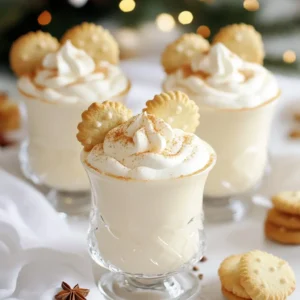 - 2 cups eggnog - 1/2 cup heavy cream - 1/4 cup powdered sugar - 1 teaspoon vanilla extract - 1/2 teaspoon ground nutmeg - 1/4 teaspoon ground cinnamon - Crushed graham crackers for rimming glasses - Mini sugar cookies for garnish For eggnog, I recommend using a brand like Promised Land or Organic Valley. These brands provide rich, creamy eggnog that enhances the drink's flavor. For heavy cream, look for brands like DairyPure or Horizon Organic for quality. They whip up nicely and add great texture. For powdered sugar, any brand such as Domino or C&H works well and dissolves easily. Always buy fresh ingredients. Check the expiration dates on your eggnog and heavy cream. For the best flavor, use freshly grated nutmeg if possible. It adds a more robust taste compared to pre-ground nutmeg. Store your heavy cream in the coldest part of your fridge, and use it before it goes bad. Keep your sugar cookies in an airtight container to maintain their crispness until you're ready to use them. {{ingredient_image_2}} First, let's make those cocktail glasses look special. Grab your eggnog and moisten the rim of each glass lightly. Use just enough eggnog to make it sticky. Next, take a plate of crushed graham crackers. Dip the wet rim into the crumbs. Turn the glass slowly until the edge is covered well. This will give your drink a sweet touch. Set the glasses aside to let the rim stick. Now, it's time to whip the cream. Take a mixing bowl and pour in the heavy cream. Start with a hand mixer on low speed. Beat the cream until it starts to thicken. After that, raise the speed to medium. Keep mixing until you see soft peaks. Slowly add the powdered sugar while you mix. Keep beating until you reach stiff peaks. When done, set the whipped cream aside carefully. Next, we&rsquo;ll mix the cocktail. In a large pitcher, pour in the eggnog. Add the vanilla extract, ground nutmeg, and ground cinnamon. Use a whisk or wooden spoon to stir everything well. Make sure all the flavors blend together. Now, take the whipped cream and fold it into the eggnog mix. Use a spatula and gently lift the whipped cream from the bottom. Keep folding until everything is just combined. This keeps the drink light and fluffy. Now, it's ready to serve! To make the best whipped cream, start with cold heavy cream. Cold cream whips up better. Use a clean bowl and beaters for best results. Mix on low speed at first to avoid splatters. Gradually increase to medium speed. Once soft peaks form, add powdered sugar slowly. This adds sweetness and helps stabilize the cream. Stop mixing when you see stiff peaks. This keeps your cream fluffy and light. Overmixing whipped cream can turn it into butter. To prevent this, watch the texture closely. Stop mixing as soon as stiff peaks form. Fold the whipped cream into the eggnog mixture gently. Use a spatula and scoop from the bottom. Lift it over without stirring too hard. This keeps your drink airy and creamy, just like a cloud. To make this cocktail even more fun, try adding flavors. A splash of peppermint extract gives a festive twist. You can also use flavored eggnog, like vanilla or chocolate. For a spiced kick, add a pinch of ginger or cardamom. Experiment with toppings too! Crushed candy canes or chocolate shavings add a sweet crunch. Get creative and make this drink your own! Pro Tips Perfect Whipped Cream: Make sure your heavy cream is very cold for the best results. Chill your mixing bowl and beaters in the freezer for about 10 minutes before whipping. Graham Cracker Rim: For an extra flavorful rim, consider adding a pinch of cinnamon or nutmeg to the crushed graham crackers before rimming the glasses. Eggnog Variations: Feel free to experiment with flavored eggnog or even add a splash of bourbon or rum for an adult twist on this delightful treat. Presentation Matters: To elevate the visual appeal, use clear glasses to showcase the creamy layers and garnish each drink with a sprinkle of nutmeg or cinnamon. {{image_4}} You can easily adjust this drink to fit your taste. For the alcoholic version, add a splash of rum or whiskey. This will give the drink a warm, cozy feel. If you prefer a non-alcoholic option, just skip the alcohol. The eggnog alone is creamy and rich enough to stand out. You can also play around with flavors. For a peppermint twist, mix in some peppermint extract. Use just a drop or two, as it can be strong. For a chocolate version, add chocolate syrup to the eggnog. This change gives the drink a sweet, indulgent taste. Get creative and find the flavor that excites your palate. Garnishes can make your cocktail look festive. Use crushed candy canes for a holiday touch. You can also sprinkle cocoa powder or extra nutmeg on top. Mini sugar cookies are perfect for a sweet finish. They add a fun touch and pair well with the drink. Choose garnishes that match the flavor you&rsquo;re going for. If you have extra Sugar Cookie Eggnog Cocktail, store it in the fridge. Use an airtight container to keep it fresh. It&rsquo;s best to drink it within two days. The whipped cream may lose its fluffiness over time, so enjoy it soon! To keep your glass rims looking great, do not wash them right away. Instead, let them sit for a little while. If you need to clean them, use a damp cloth. Avoid soaking them in water as it can ruin the graham cracker rim. You might have leftover ingredients like eggnog or heavy cream. Store eggnog in its original container and refrigerate it. Heavy cream can last up to a week in the fridge. For graham crackers, keep them in a sealed bag to maintain crispness. Always check for freshness before using. Yes, you can make this cocktail ahead of time. Mix the eggnog, vanilla, nutmeg, and cinnamon together. Store this mixture in the fridge. Just before serving, fold in the whipped cream. This keeps the drink light and fluffy. Avoid mixing it too early to keep the texture nice. Rum and bourbon work great with this cocktail. They add warmth and depth to the flavors. Vodka is another option if you prefer a lighter taste. Choose what you like best. Remember, always drink responsibly and enjoy every sip! To make this cocktail dairy-free, swap the eggnog for almond or coconut eggnog. Use coconut cream instead of heavy cream for whipping. This keeps the drink creamy and delicious. Adjust the flavors to your taste, and enjoy your dairy-free delight! This blog post covered key parts to making a great Sugar Cookie Eggnog Cocktail. You learned about the right ingredients, brands, and tips for freshness. I shared step-by-step instructions for preparation, mixing, and whipping. We explored tips for whipped cream and flavor variations too. You can even adapt the recipe for seasonal garnishes or make it non-alcoholic. In the end, these ideas help you create a delicious drink. Enjoy your cocktails and share them with friends!