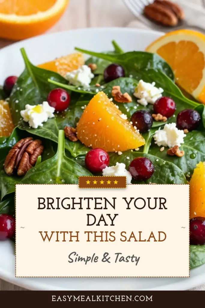 Discover the bright and flavorful Cranberry Spinach Salad, your go-to Sunshine Salad Recipe! This delectable Fresh Spinach Salad with Goat Cheese features fresh baby spinach, zesty oranges, creamy avocado, and sweet cranberries, making it a perfect Healthy Salad with Avocado. Toss this Orange Cranberry Salad Recipe with a tangy dressing for a quick and nutritious meal. Click to save and enjoy this vibrant dish! #CranberrySpinachSalad #HealthyEating #SaladRecipes #Foodie