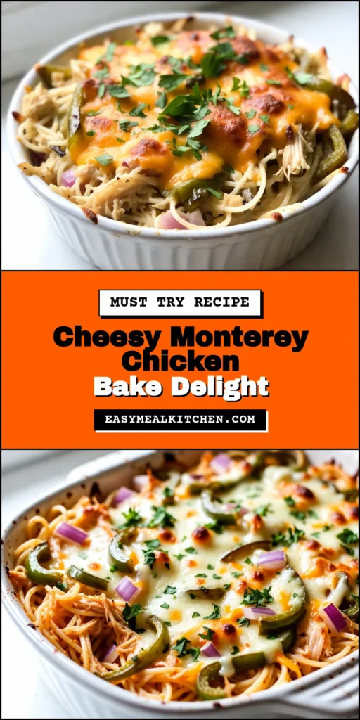 Savor the deliciousness of Monterey Chicken Spaghetti Bake, a cheesy chicken spaghetti dish that's the perfect family favorite! This easy spaghetti casserole combines tender chicken, creamy sauce, and a blend of cheeses, creating a comfort food delight. With step-by-step instructions, you'll have a creamy chicken pasta bake ready to impress in no time. Save this baked spaghetti recipe for your next dinner! #MontereyChickenSpaghettiBake #CheesyChickenSpaghetti #EasySpaghettiCasserole #BakedSpaghettiRecipe