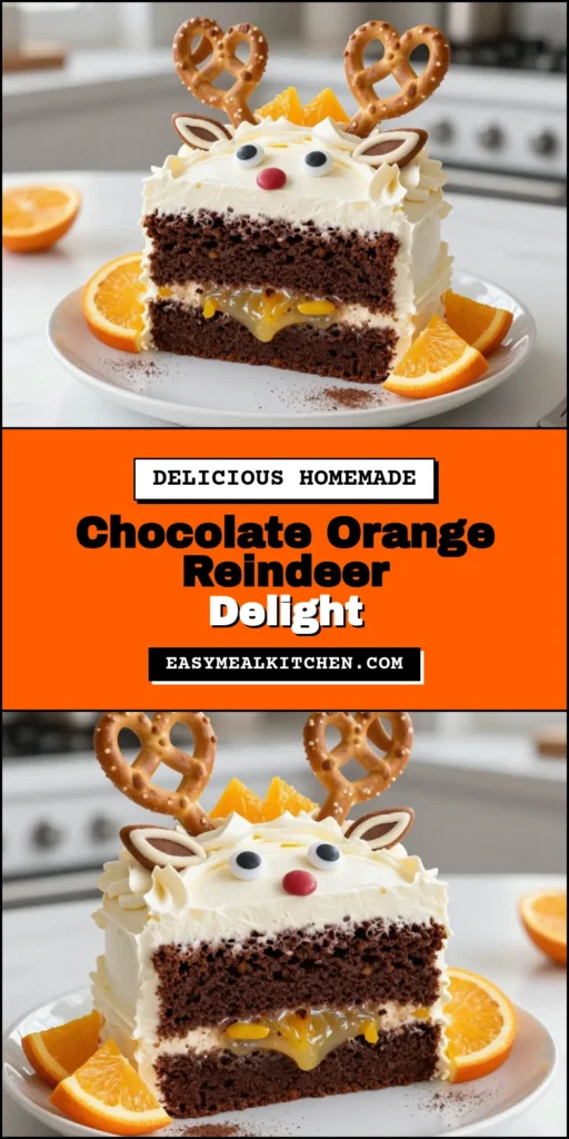 Get ready to delight your guests with this festive Chocolate Orange Reindeer Cake! This irresistible Chocolate Orange Cake combines rich chocolate flavor with a zesty orange twist, making it a perfect holiday dessert. Follow our easy Reindeer Cake Recipe for delicious layers topped with fluffy whipped cream and charming decorations. Make your holiday celebrations more special with this stunning cake! Save and share for your next festive occasion! #ChocolateOrangeCake #HolidayBaking #DessertIdeas #FestiveRecipes