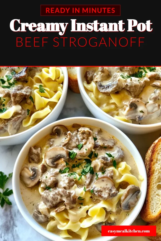 Discover the deliciousness of Instant Pot Beef Stroganoff with this easy Beef Stroganoff recipe! Perfect for busy weeknights, this quick Instant Pot recipe combines savory beef, mushrooms, and creamy sour cream for a hearty meal in less than an hour. Impress your family with this comforting dish that's sure to become a favorite. Save this recipe for a perfect weeknight dinner! #InstantPotBeefStroganoff #BeefStroganoffRecipe #EasyBeefStroganoff #SavoryBeefDishes