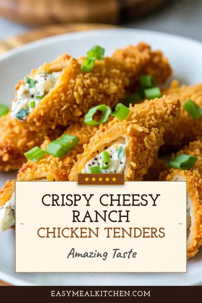 Discover the ultimate cheesy chicken tenders with our Cheesy Ranch Chicken Tenders recipe! These crispy chicken tenders are baked to perfection and stuffed with cream cheese and ranch seasoning, making them a hit for any meal. Perfect as a snack or main dish, this ranch chicken recipe will wow your family and friends. Try it today and enjoy a burst of flavor in every bite! Save this recipe for later! #CheesyChickenTenders #RanchChickenRecipe #CrispyChickenTenders #BakedChickenTenders